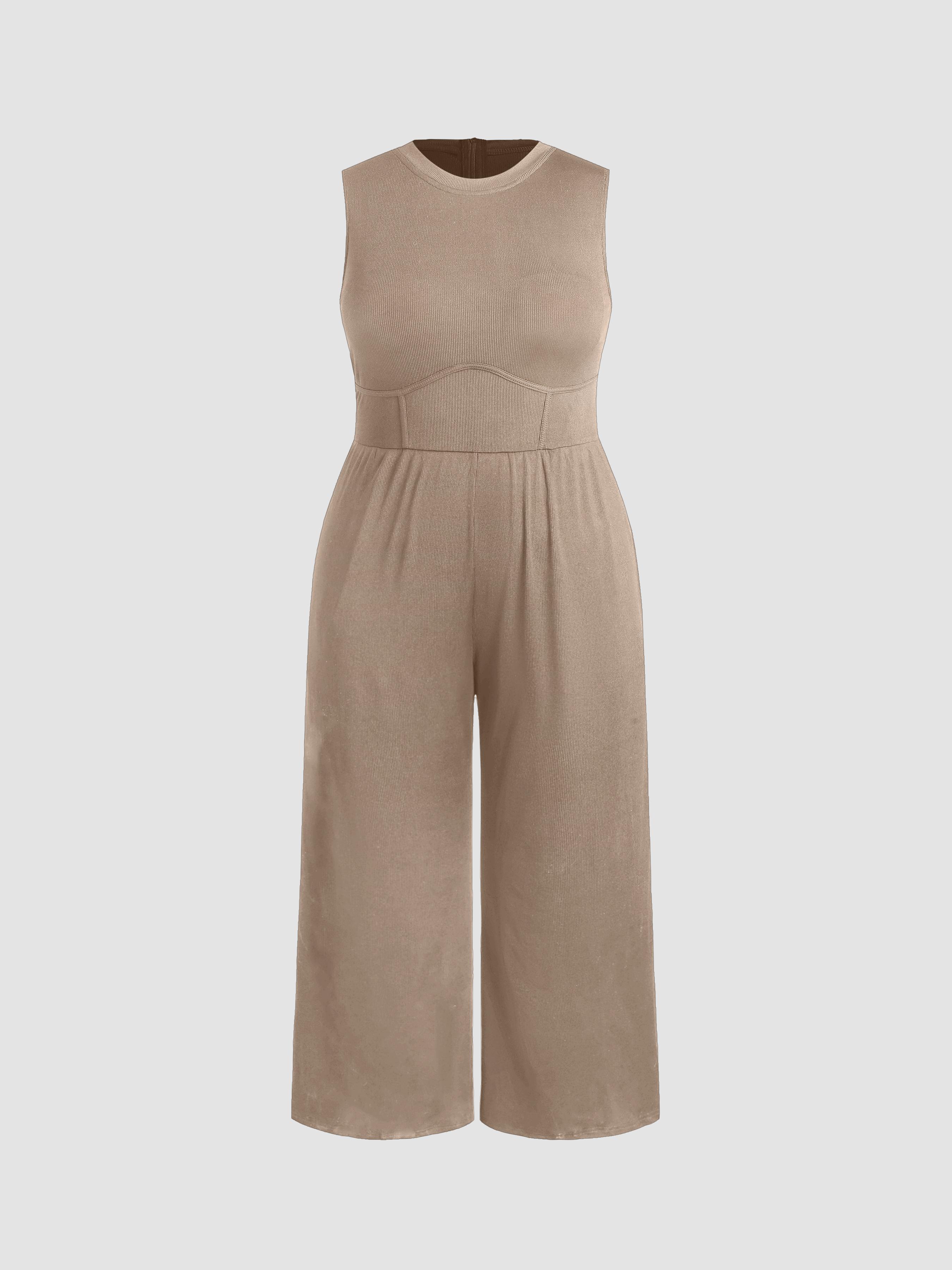 Solid Sleeveless Wide Leg Jumpsuit Curve & Plus by CIDER