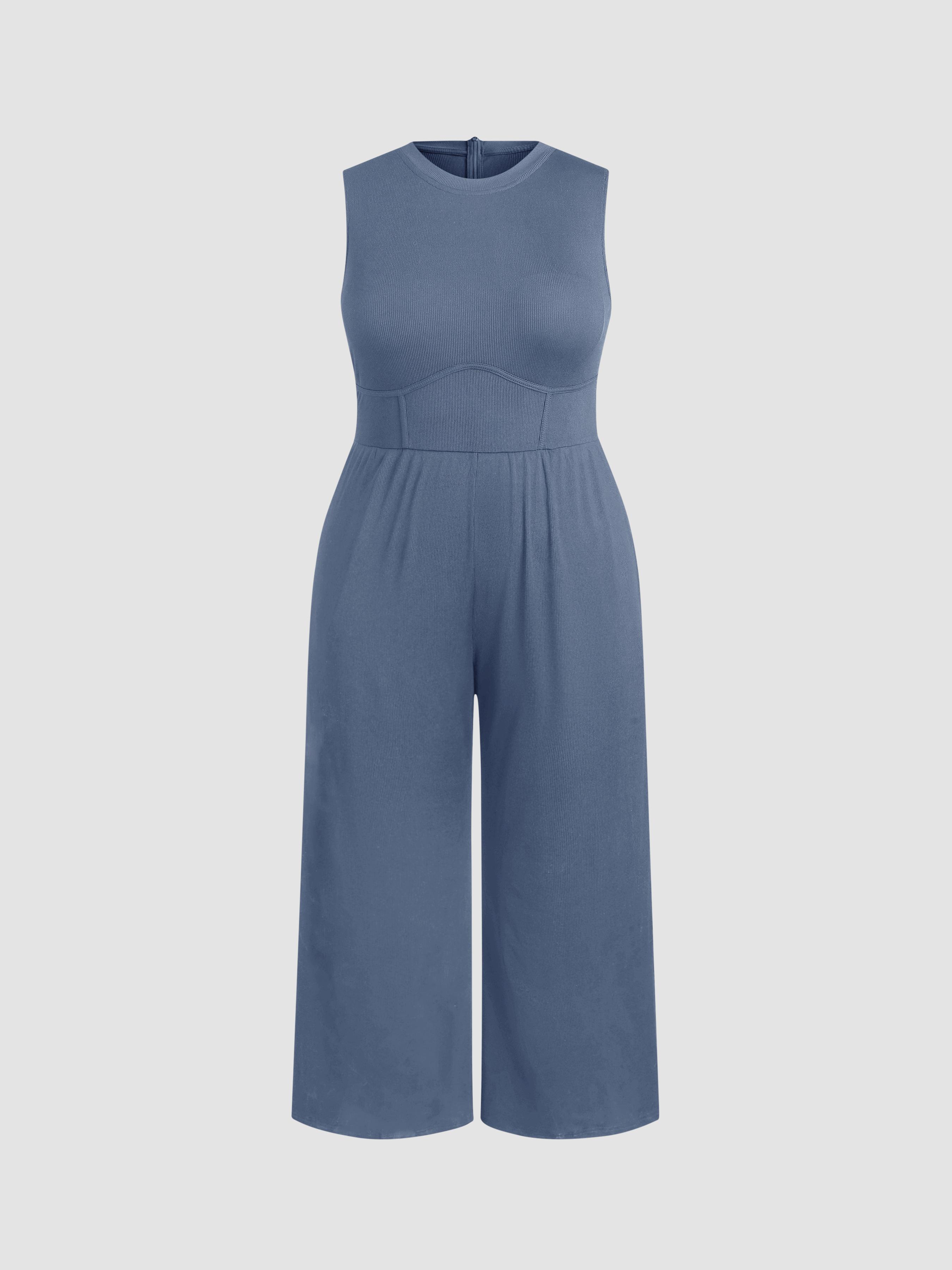 Solid Sleeveless Wide Leg Jumpsuit Curve & Plus by CIDER
