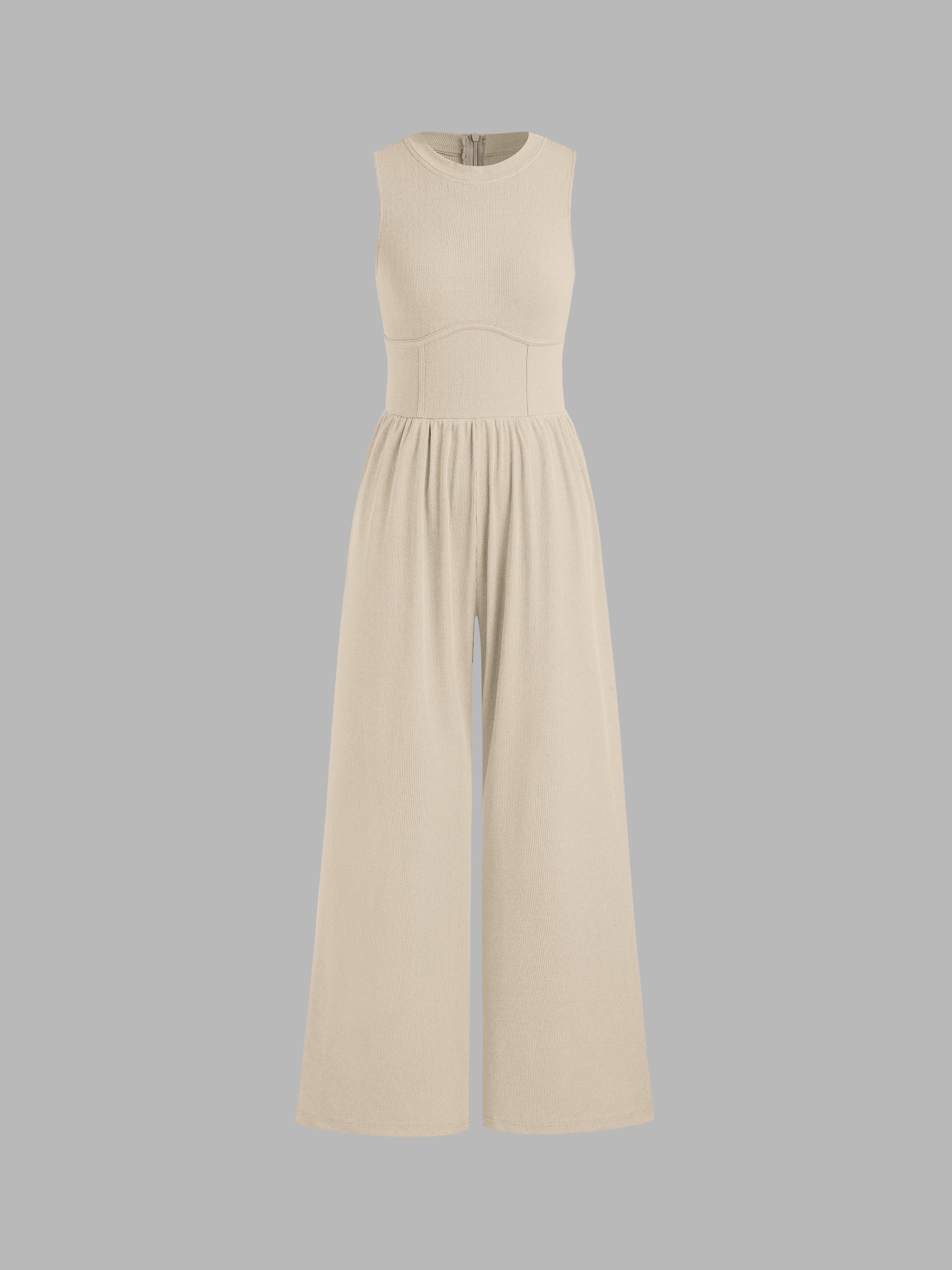 Solid Sleeveless Wide Leg Jumpsuit by CIDER