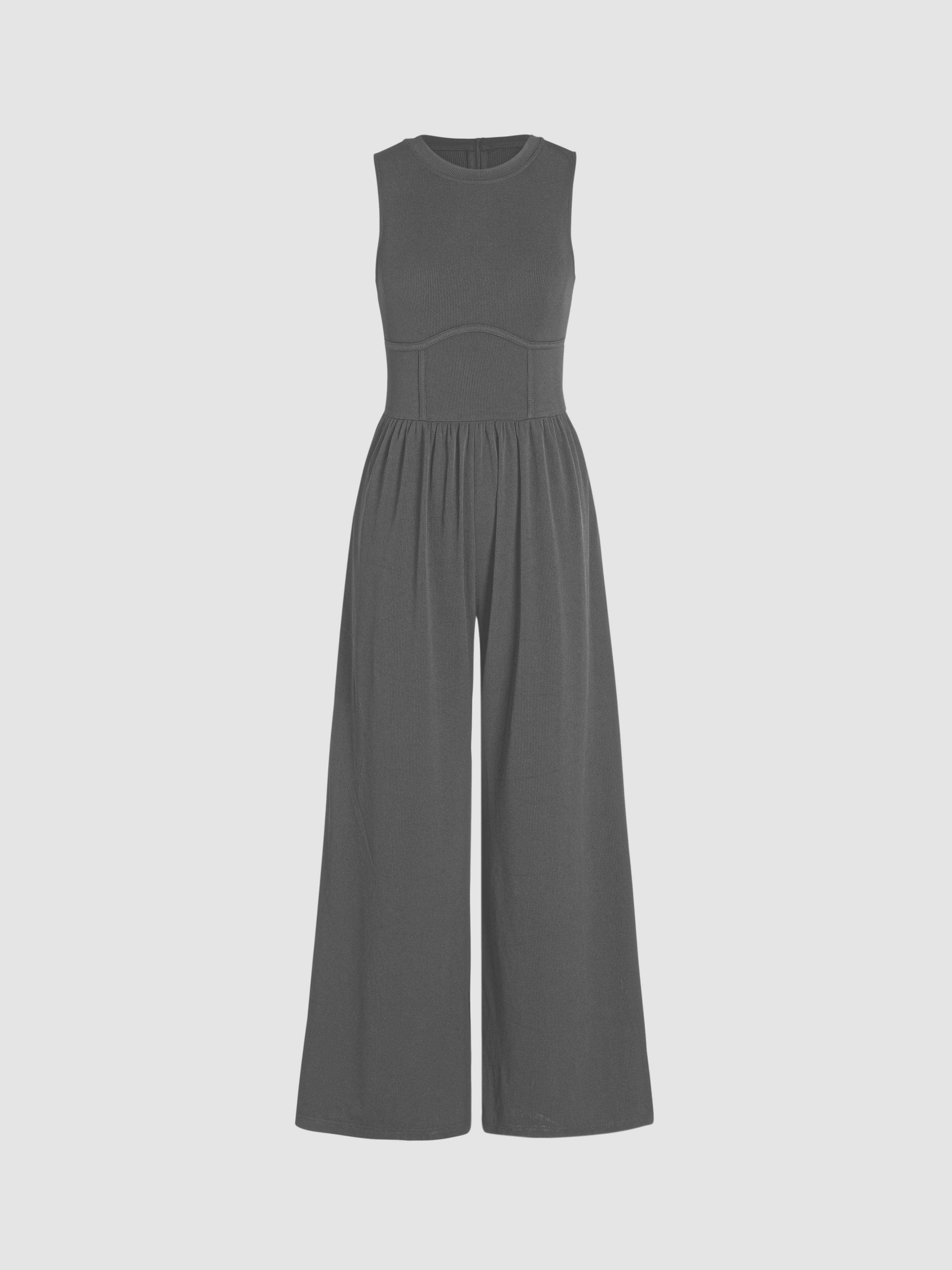 Solid Sleeveless Wide Leg Jumpsuit by CIDER
