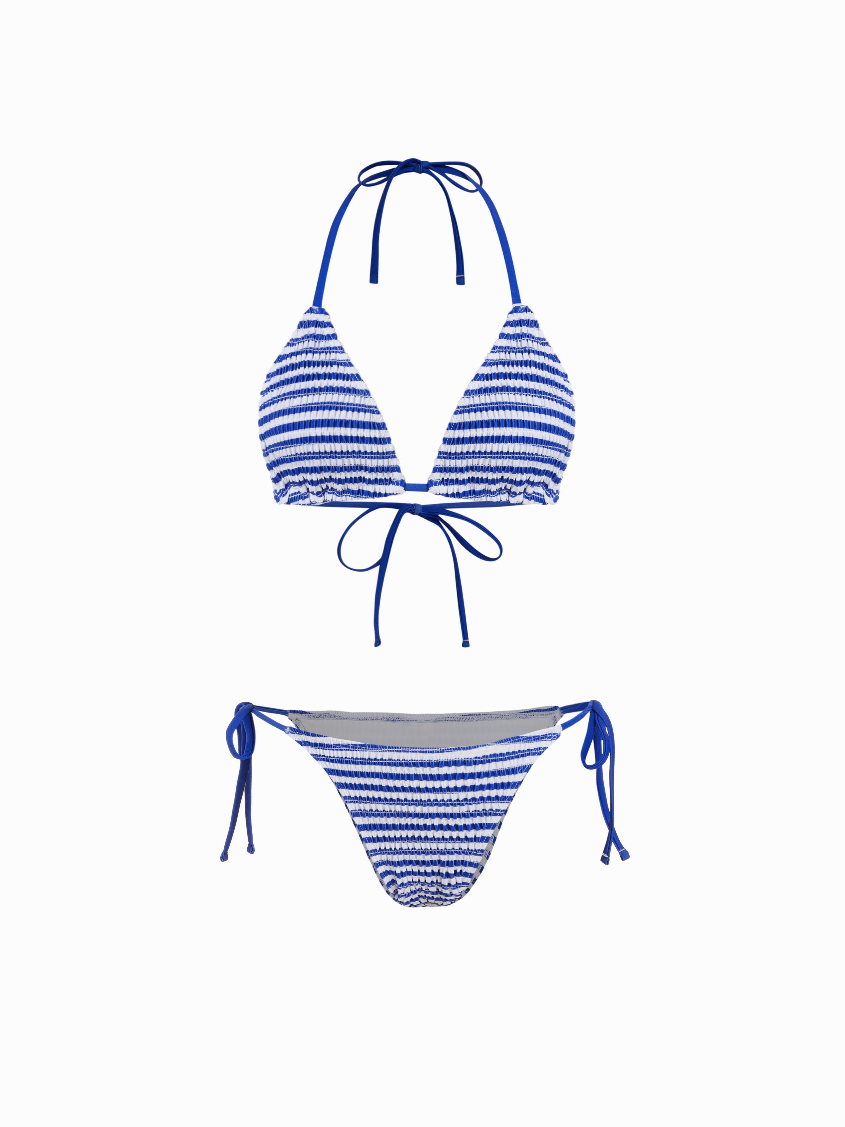 Solid Smocked Triangle Bikini Set by CIDER