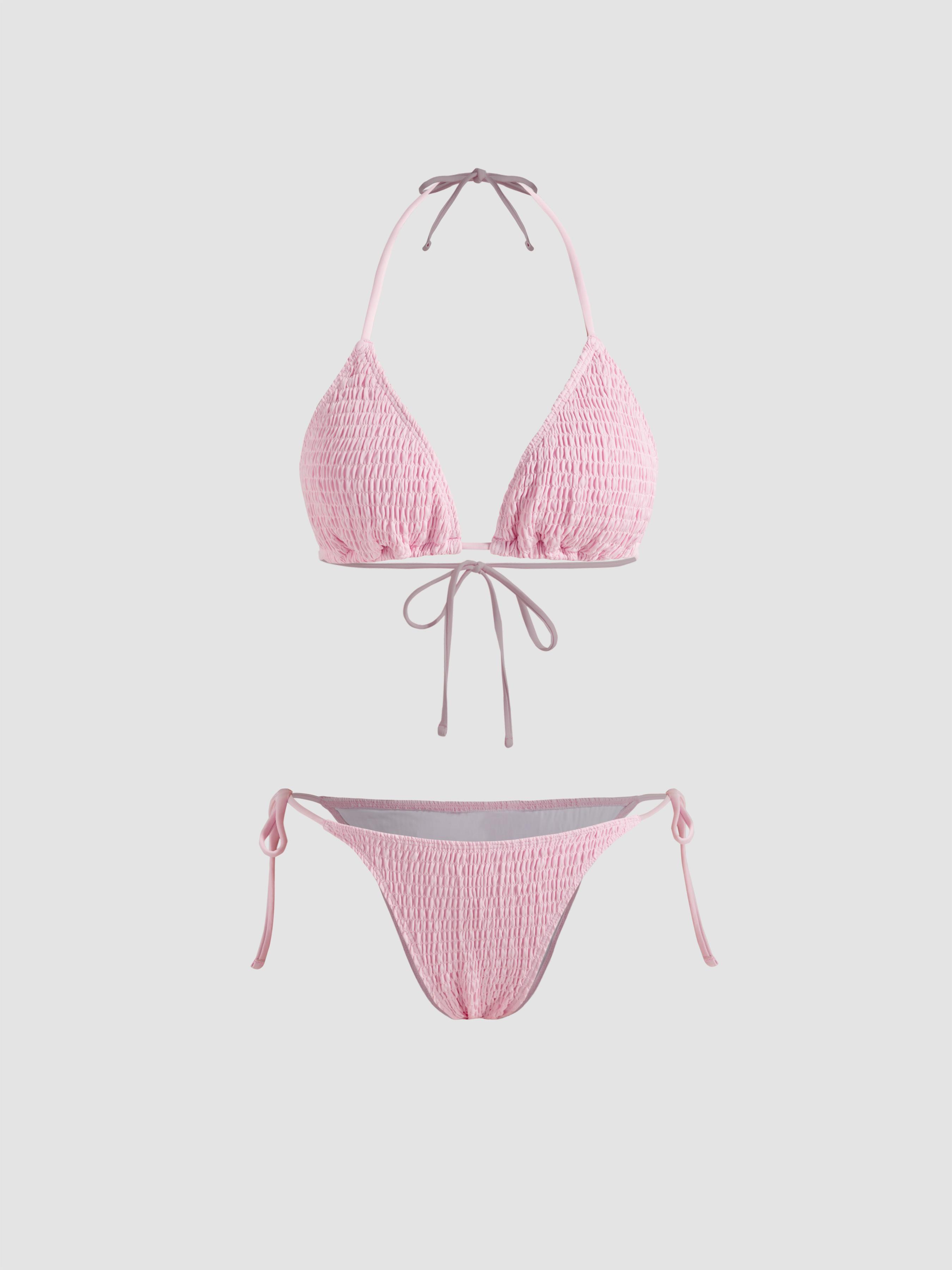 Solid Smocked Triangle Bikini Set by CIDER