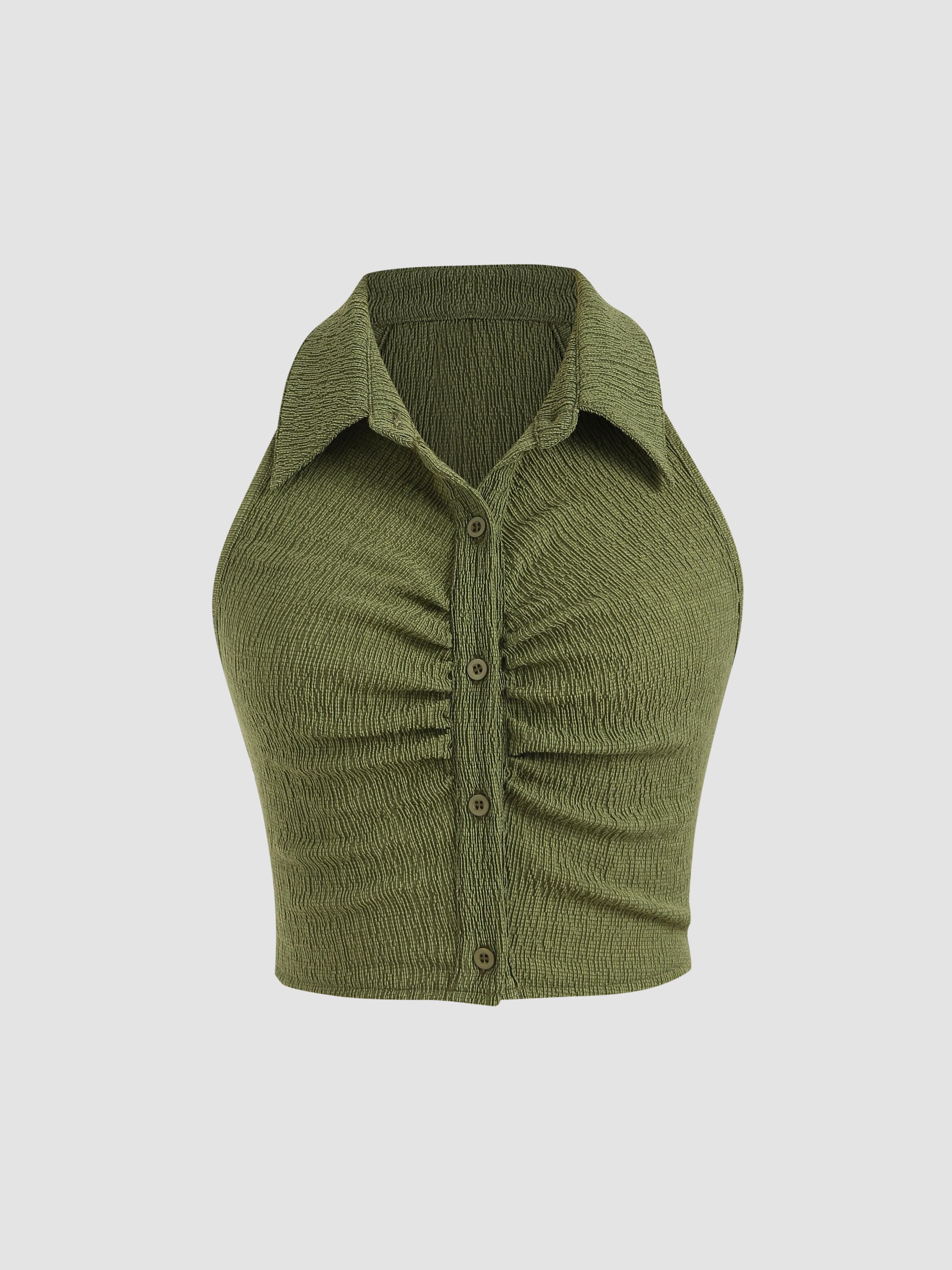 Solid Texture Collar Crop Top by CIDER