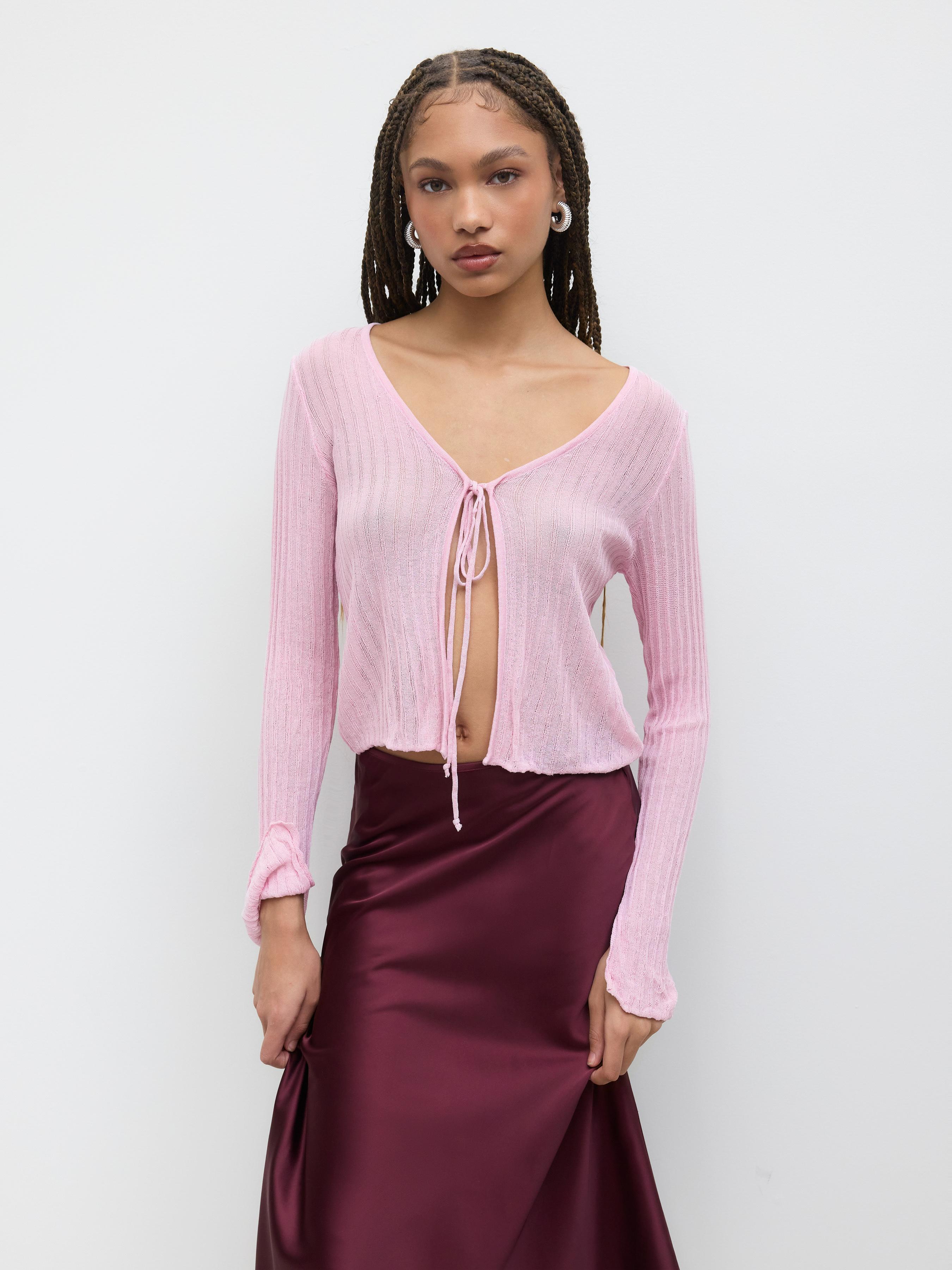 Solid Textured Knotted Cardigan by CIDER