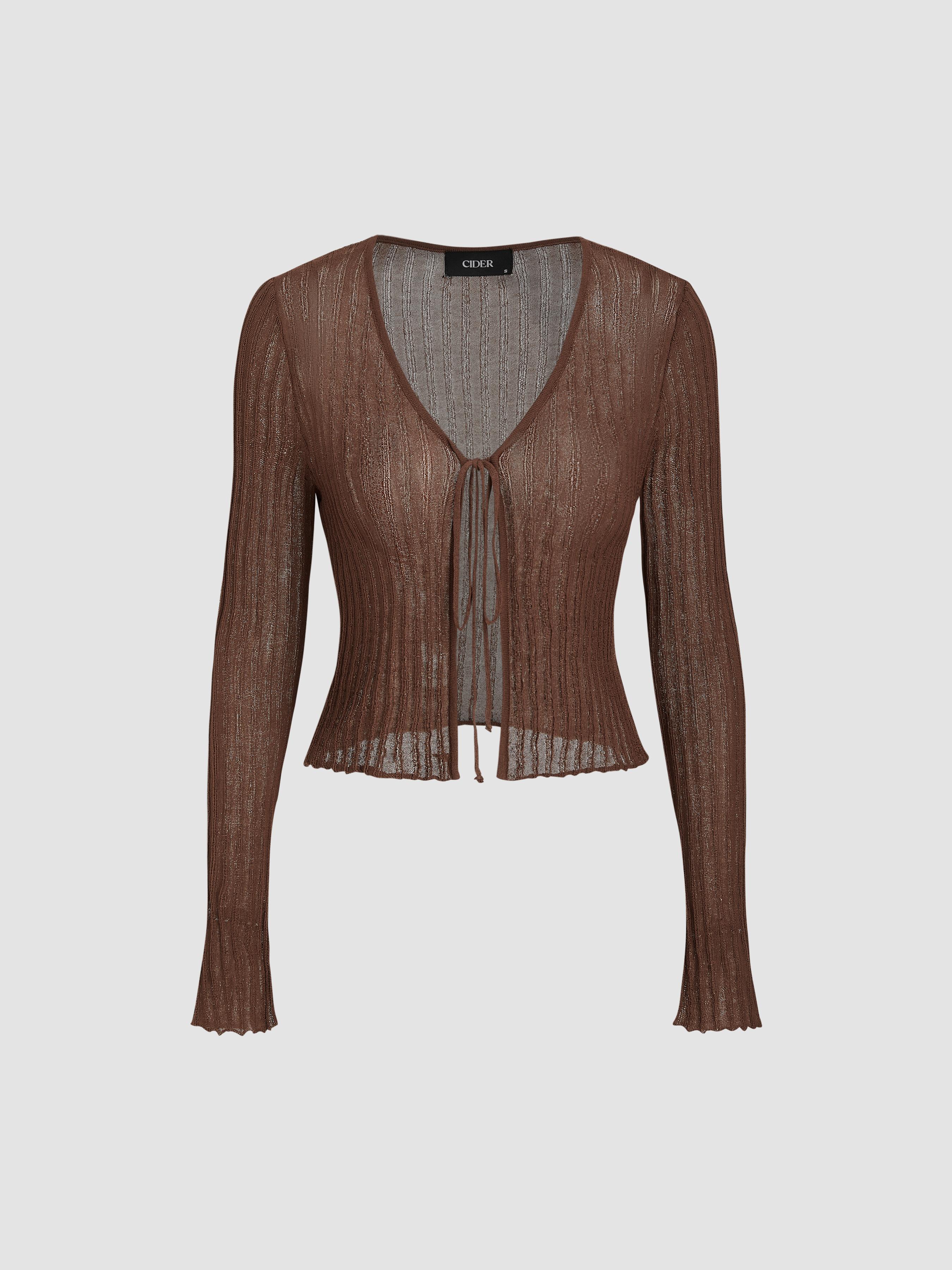 Solid Textured Knotted Cardigan by CIDER