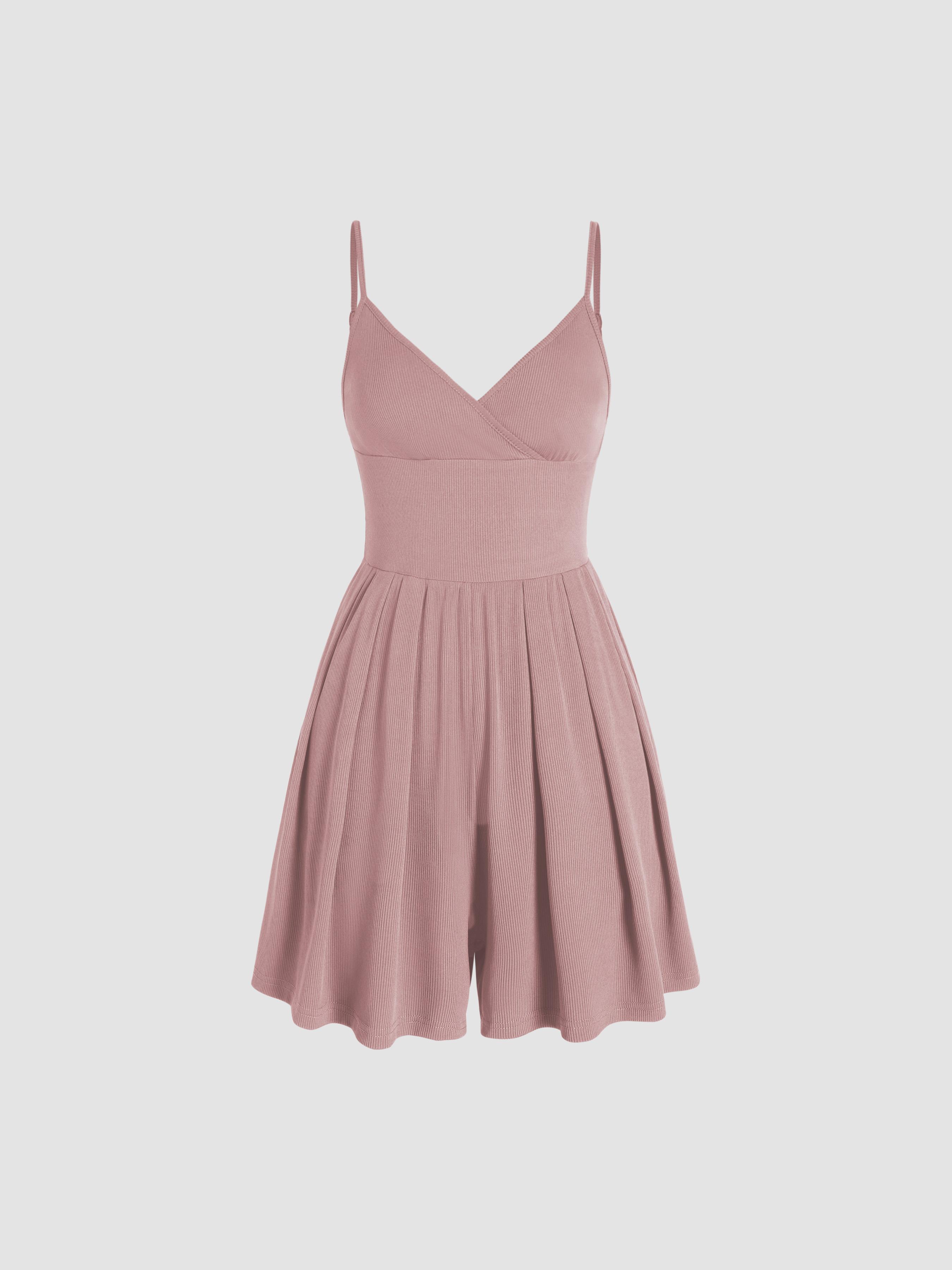 Solid V Neck Wide Leg Romper by CIDER