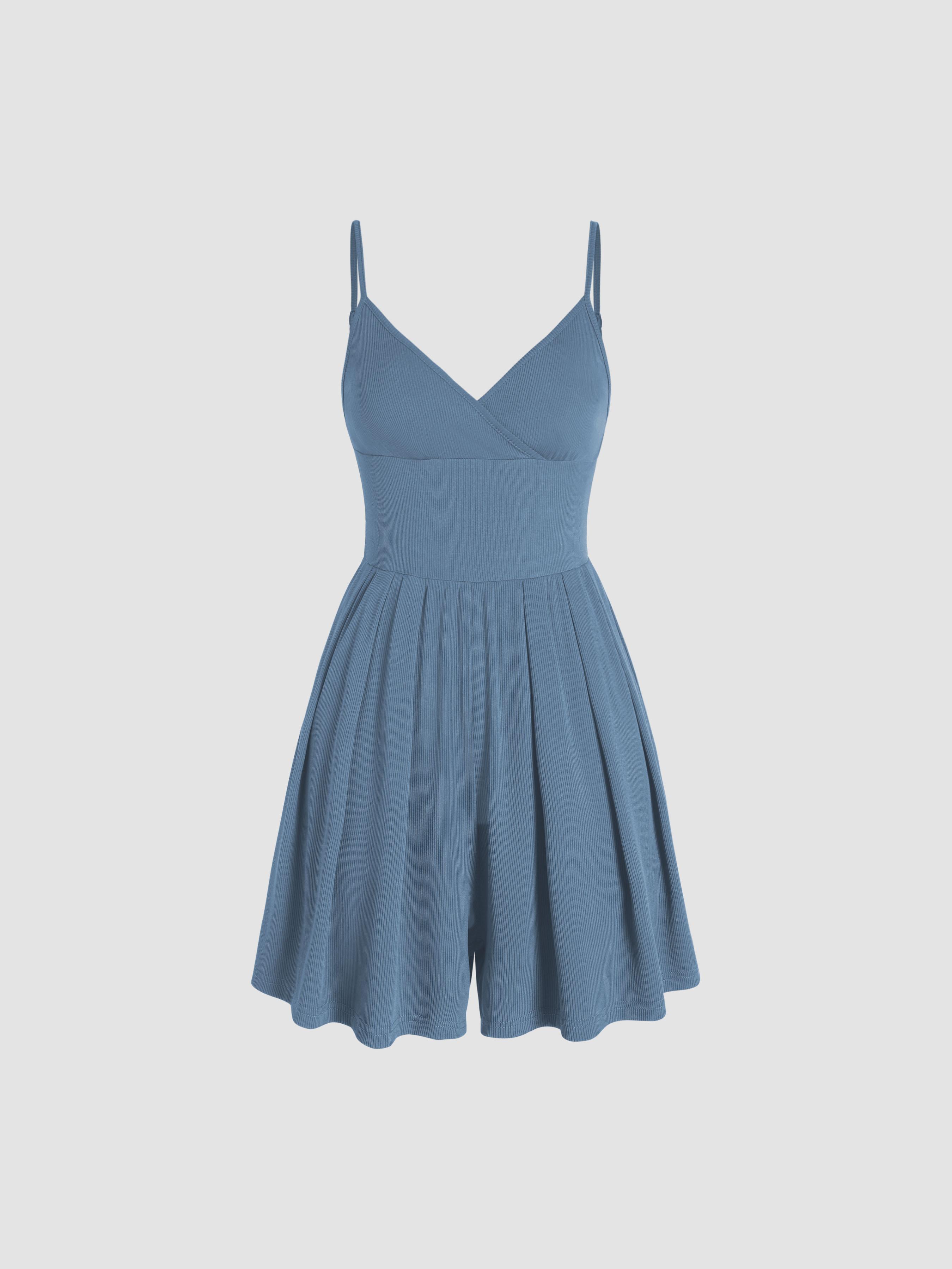 Solid V Neck Wide Leg Romper by CIDER