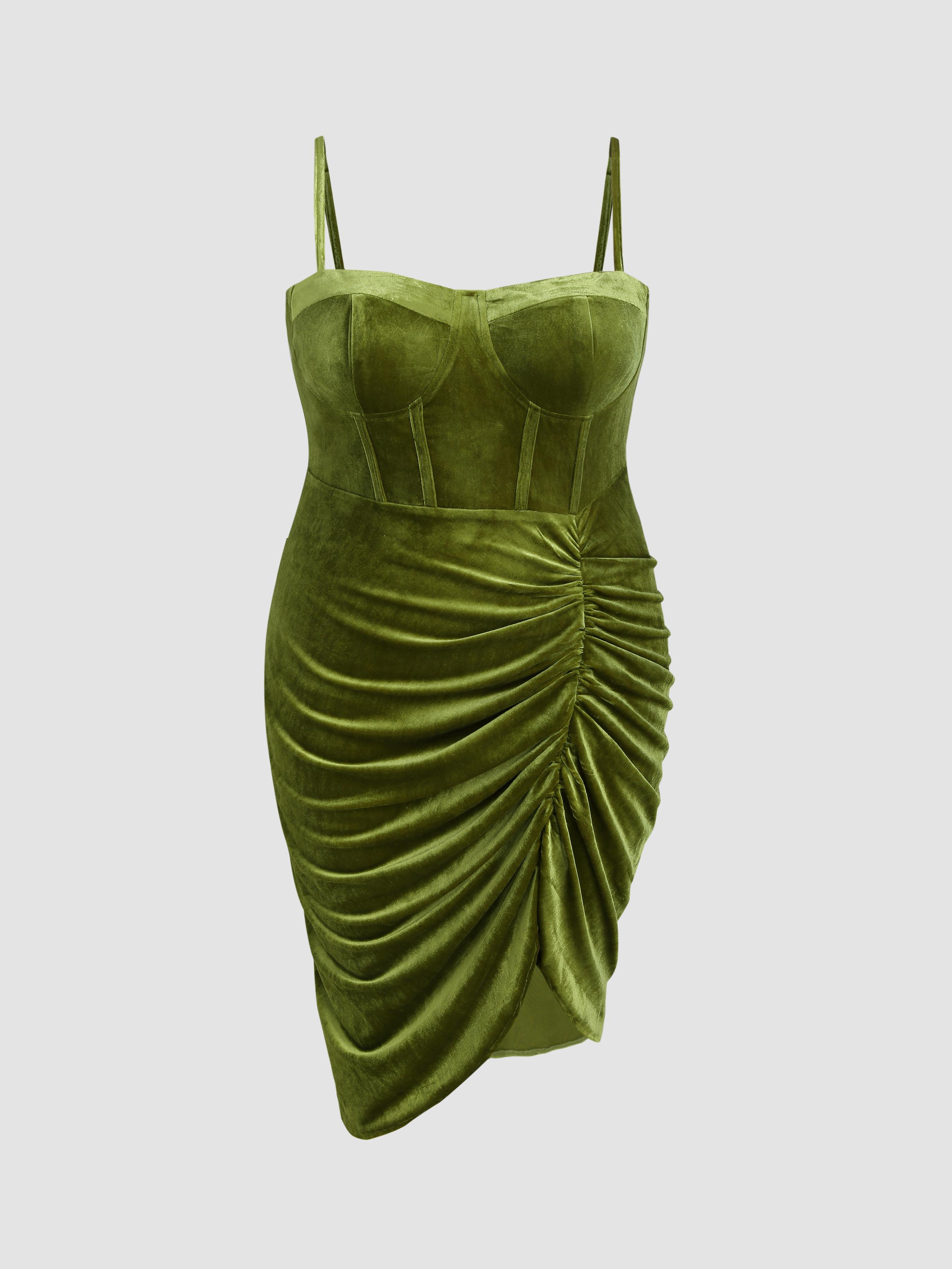 Solid Velvet Corset Ruched Midi Dress Curve & Plus by CIDER