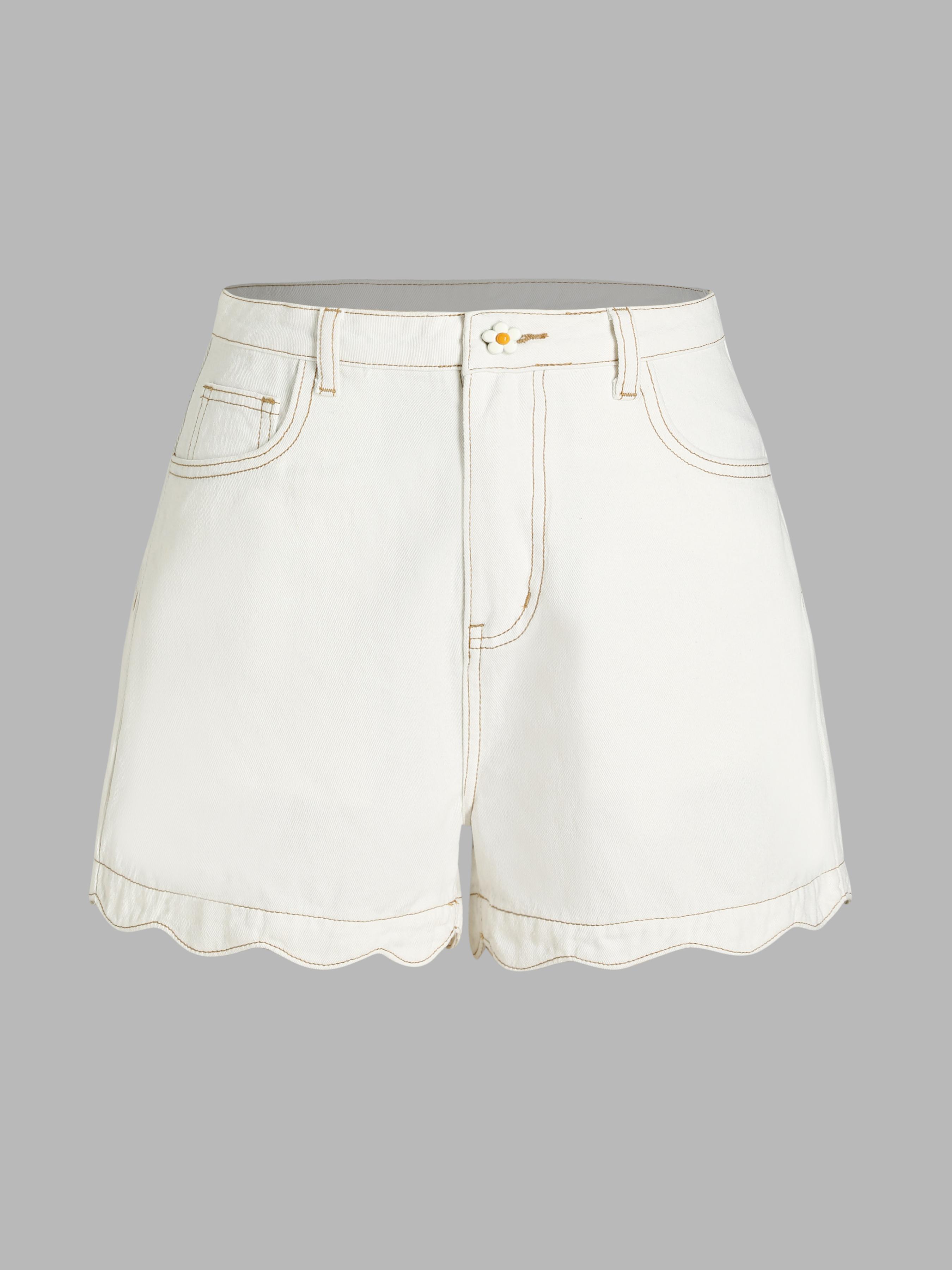 Solid Wave Trim Jean Shorts by CIDER