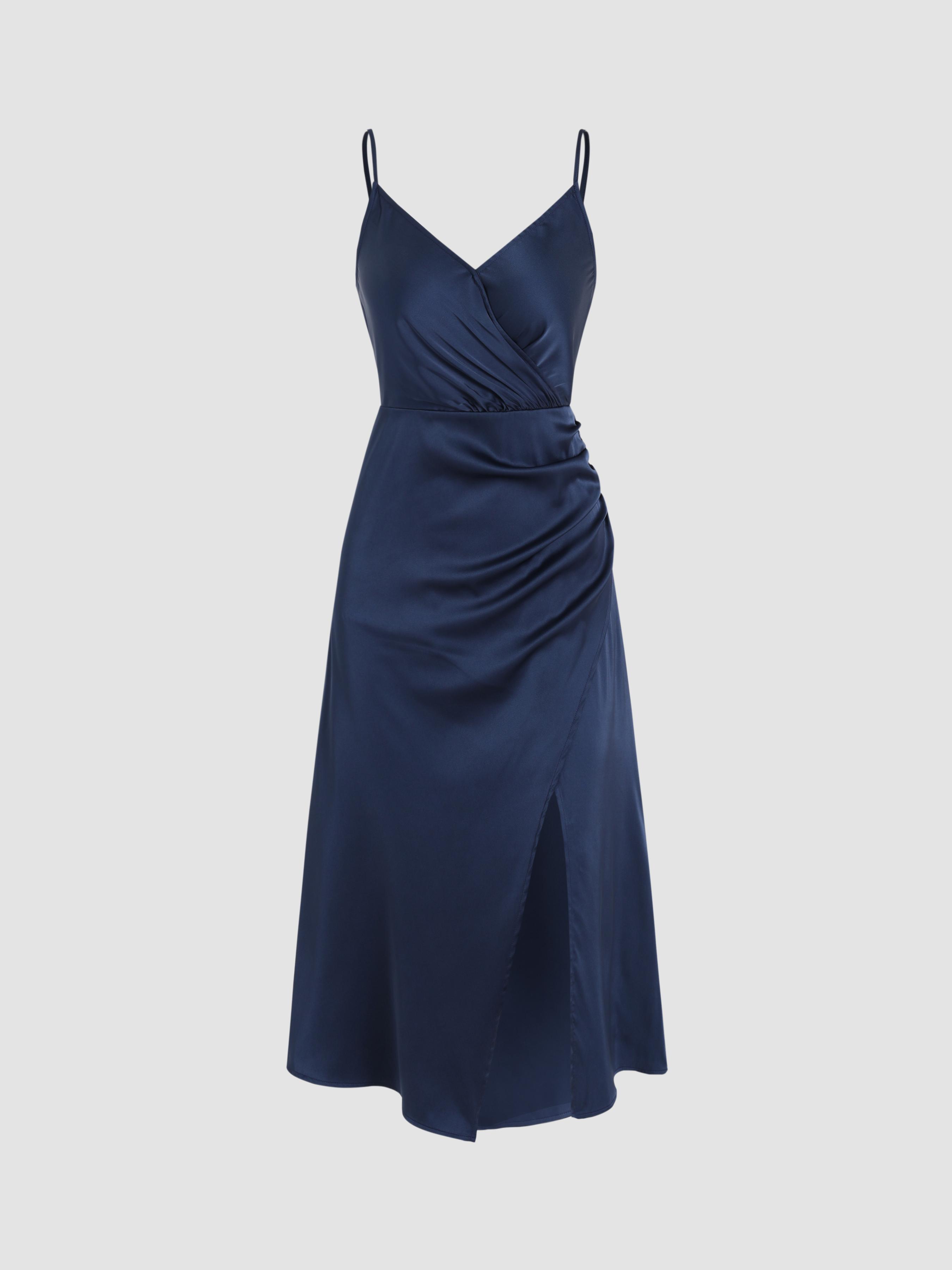 Solid Wrap Slit Midi Dress by CIDER