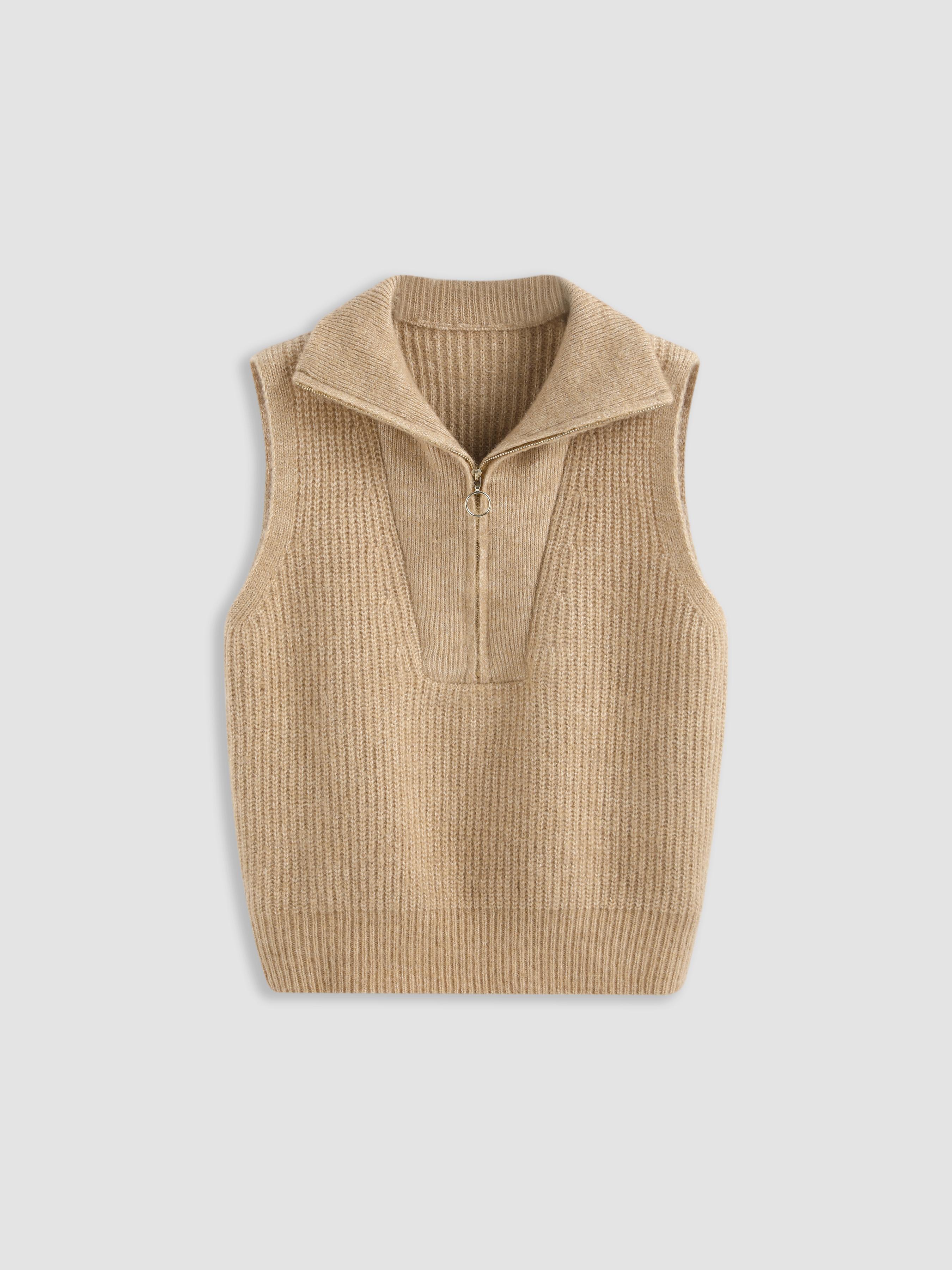 Solid Zip Up Knitted Vest by CIDER