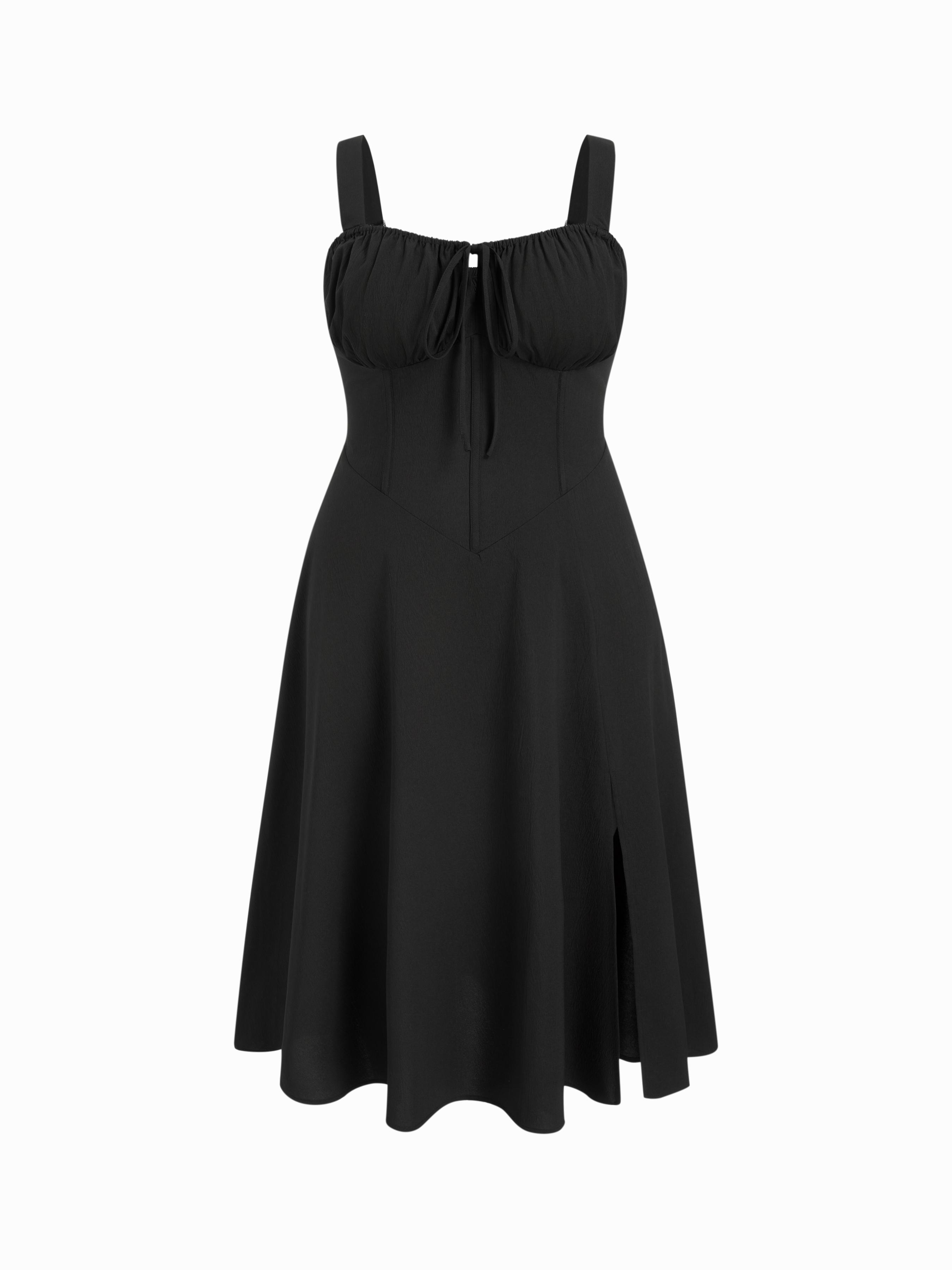 Square Neck Bowknot Corset Ruffle Split Cami Maxi Dress Curve & Plus by CIDER