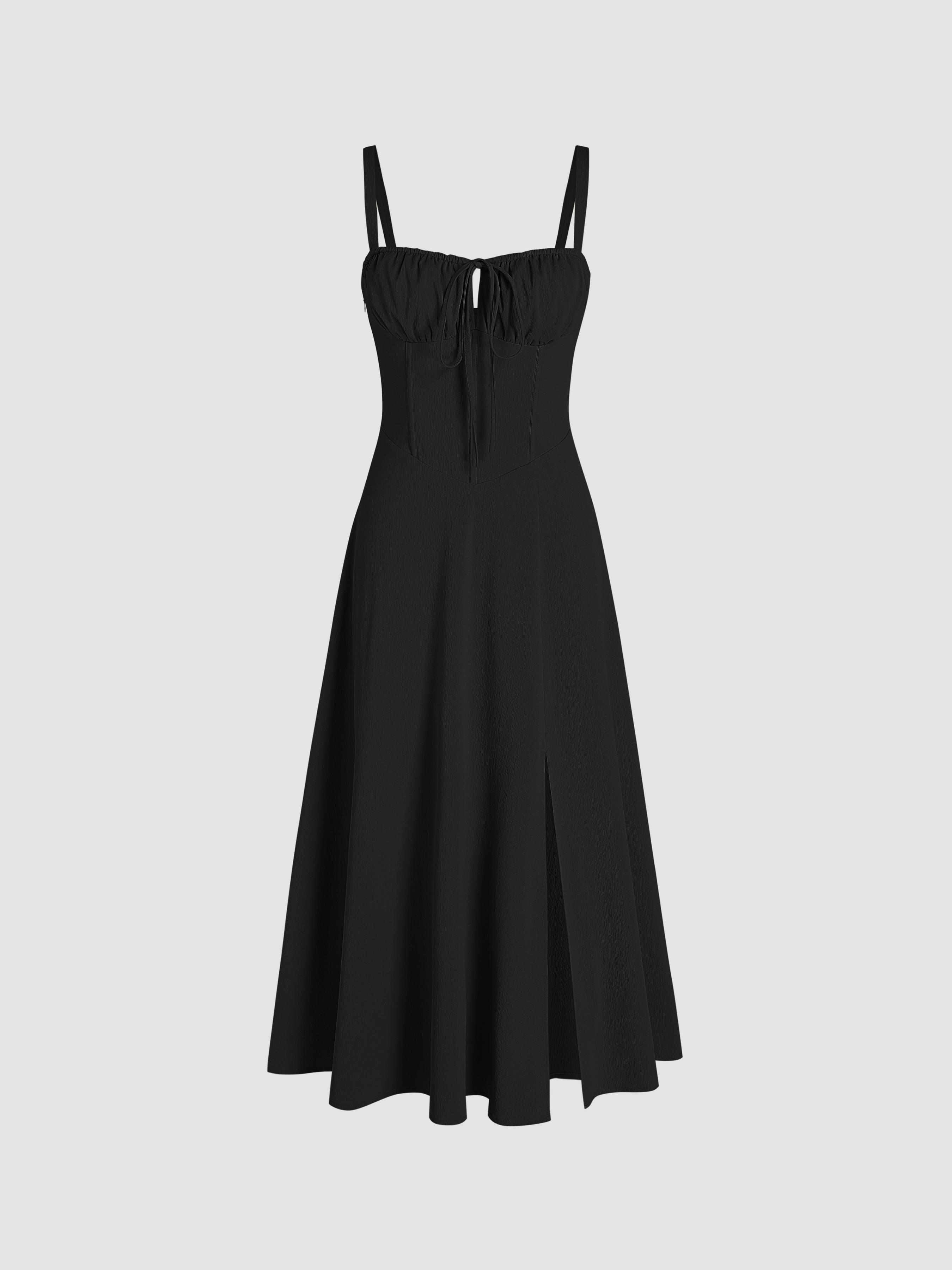 Square Neck Bowknot Corset Ruffle Split Cami Maxi Dress by CIDER