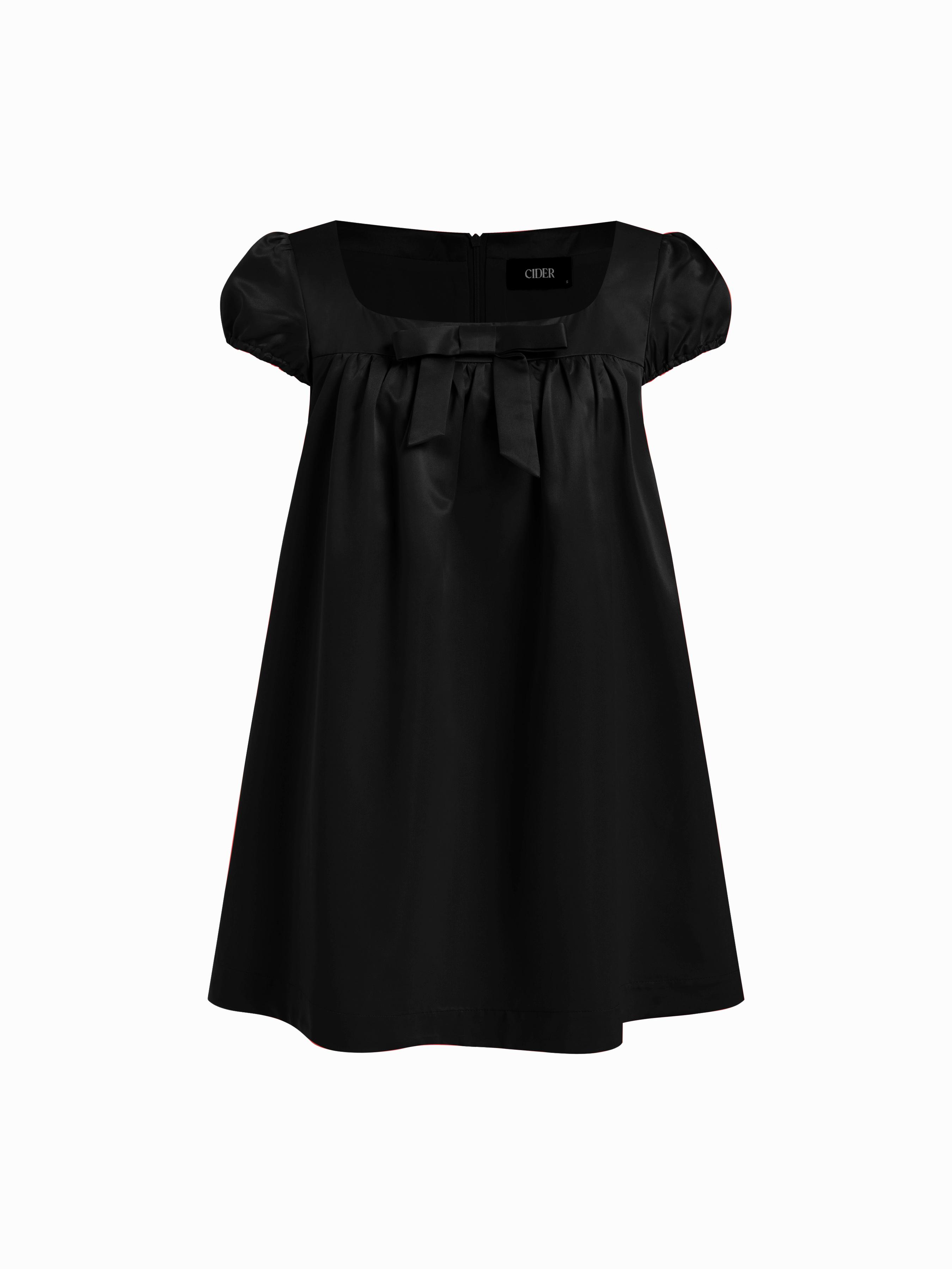 Square Neck Bowknot Ruffled Puff Sleeve Oversized Babydoll Mini Dress by CIDER