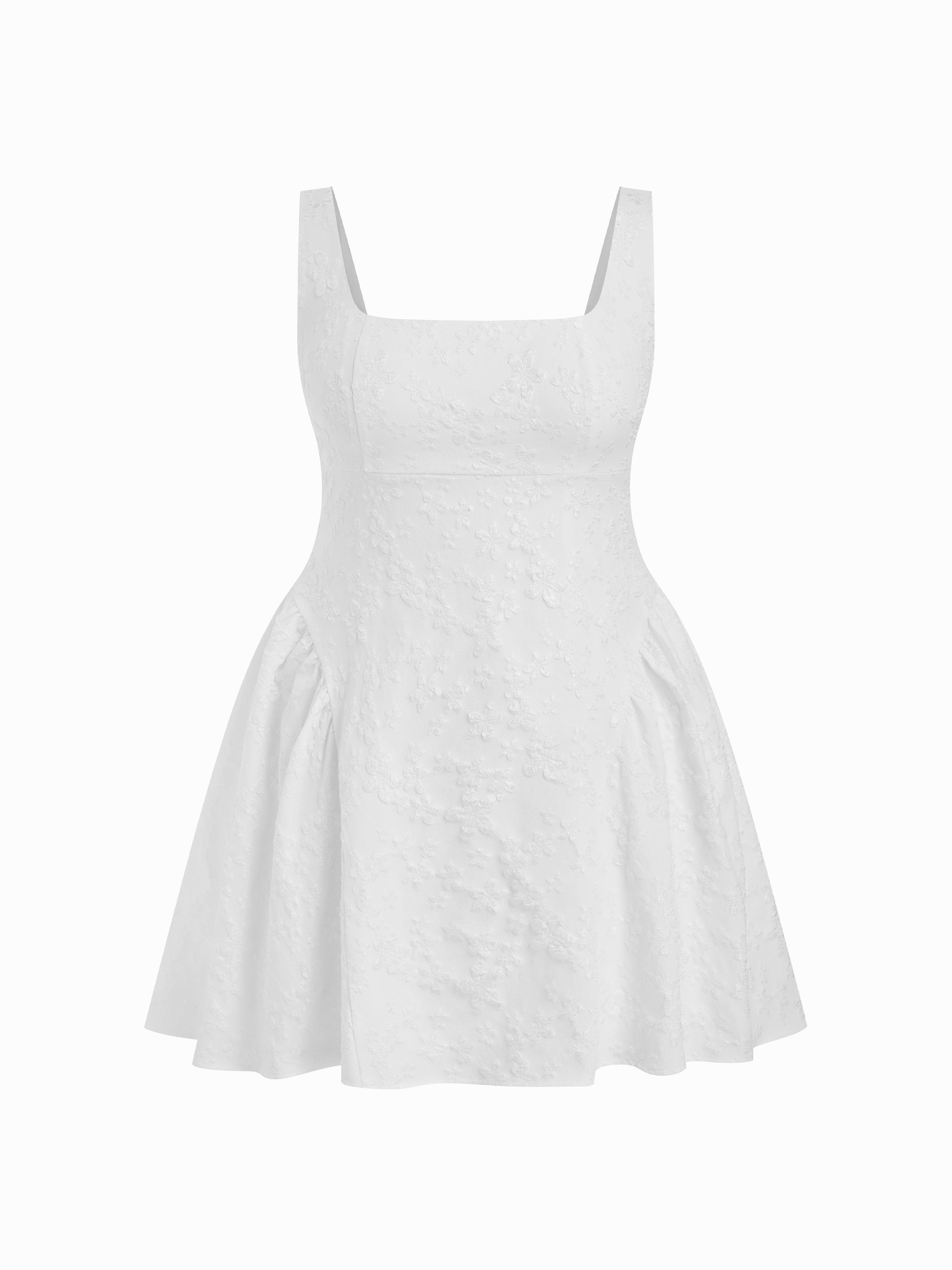 Square Neck Floral Jacquard Backless Bowknot Mini Dress Curve & Plus by CIDER
