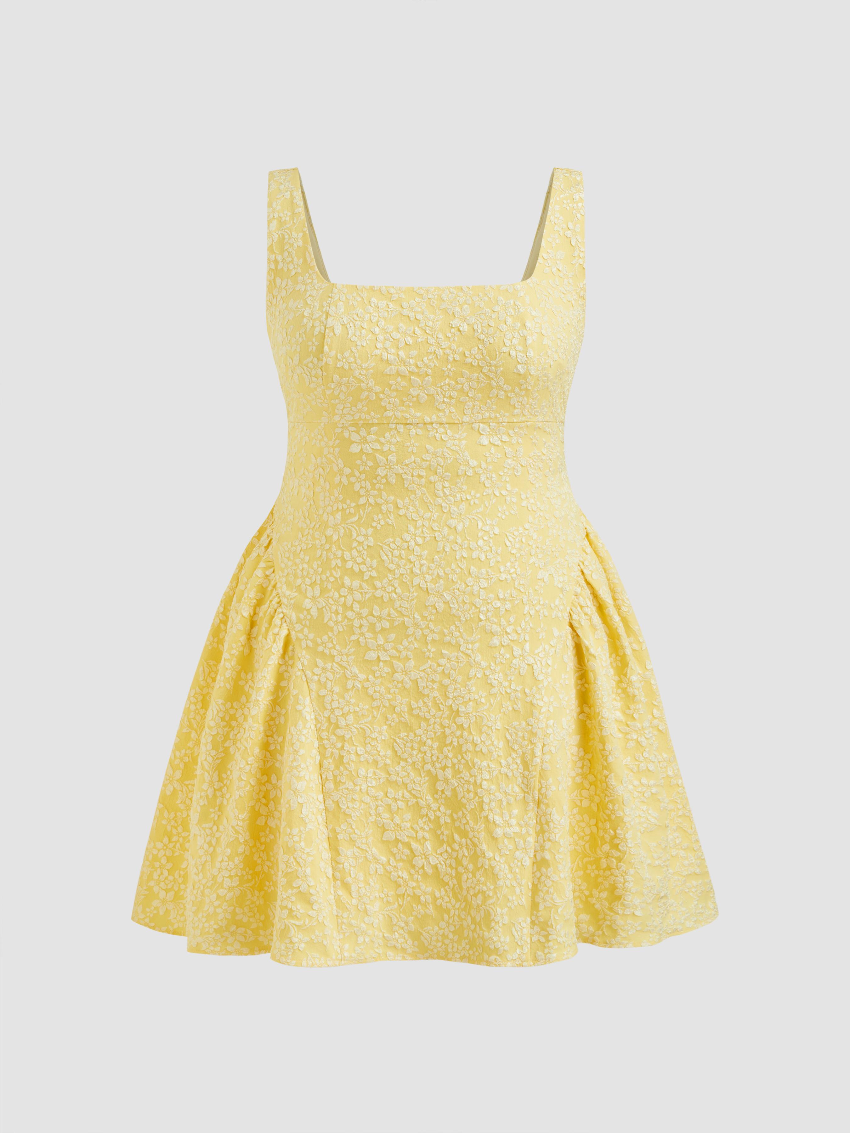 Square Neck Floral Jacquard Backless Bowknot Mini Dress Curve & Plus by CIDER