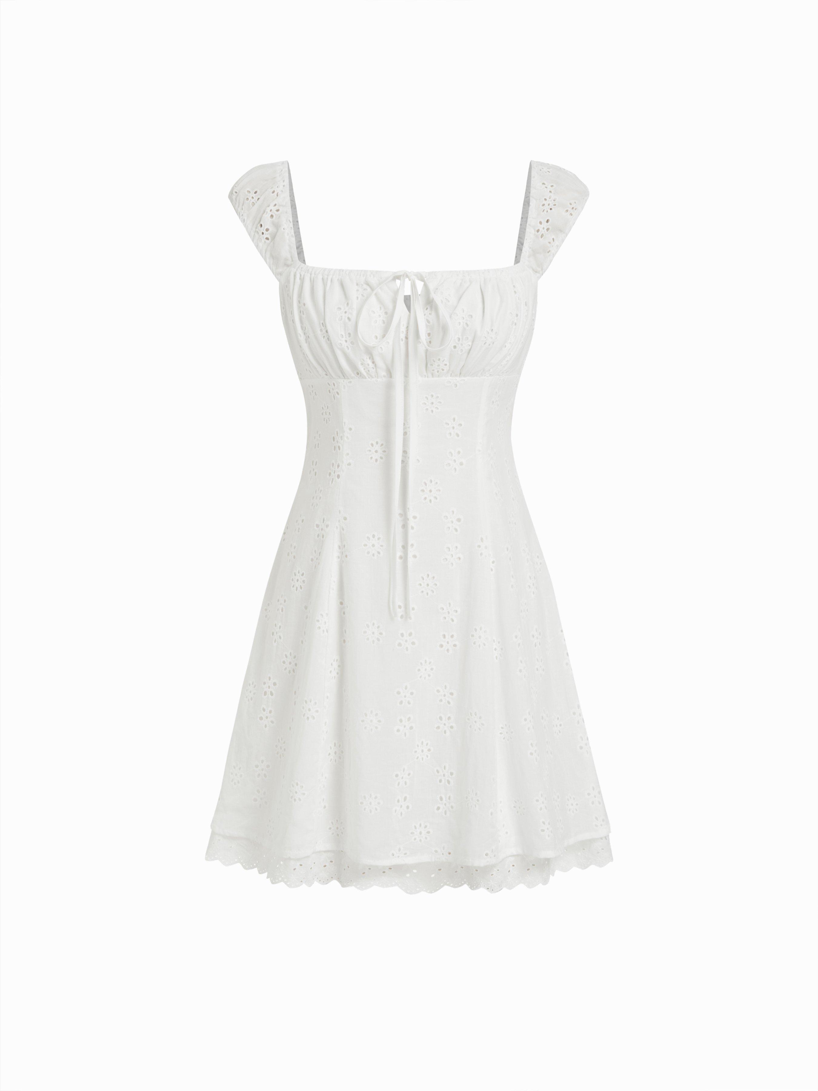 Square Neck Floral Knotted Mini Dress by CIDER