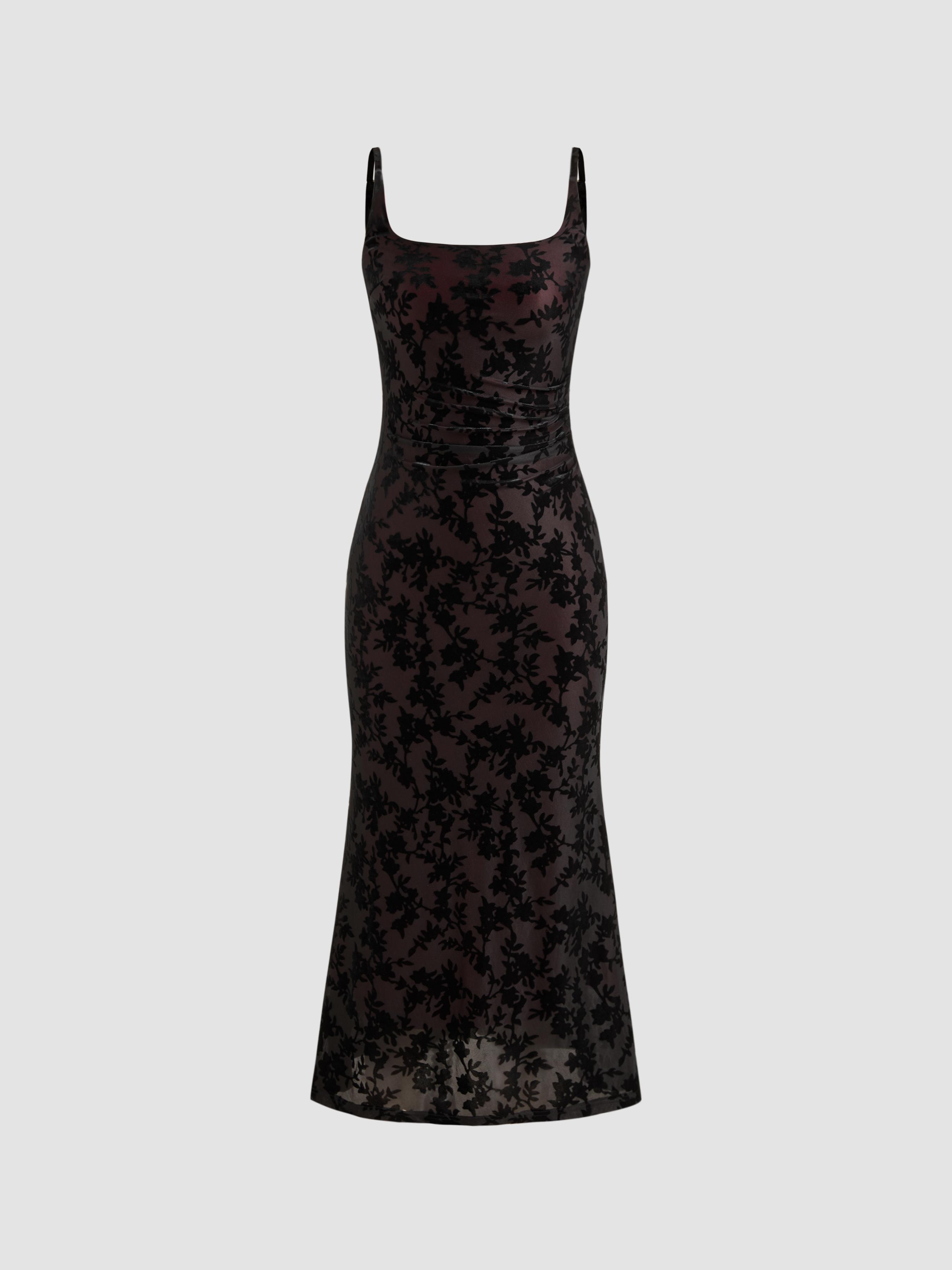 Square Neck Floral Ruched Maxi Dress by CIDER