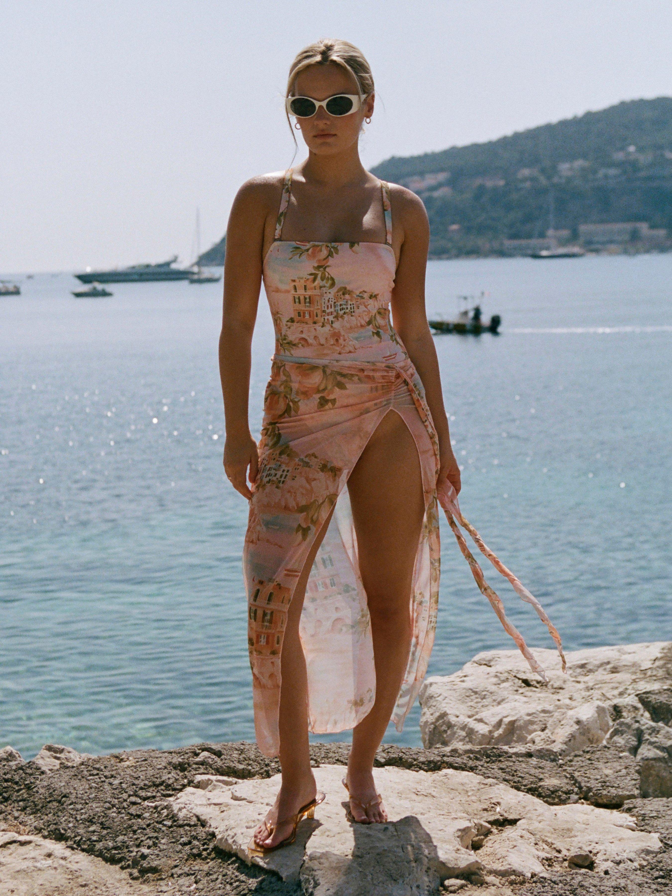 Square Neck Fruit & Landscape Graphic One-piece Swimsuit by CIDER