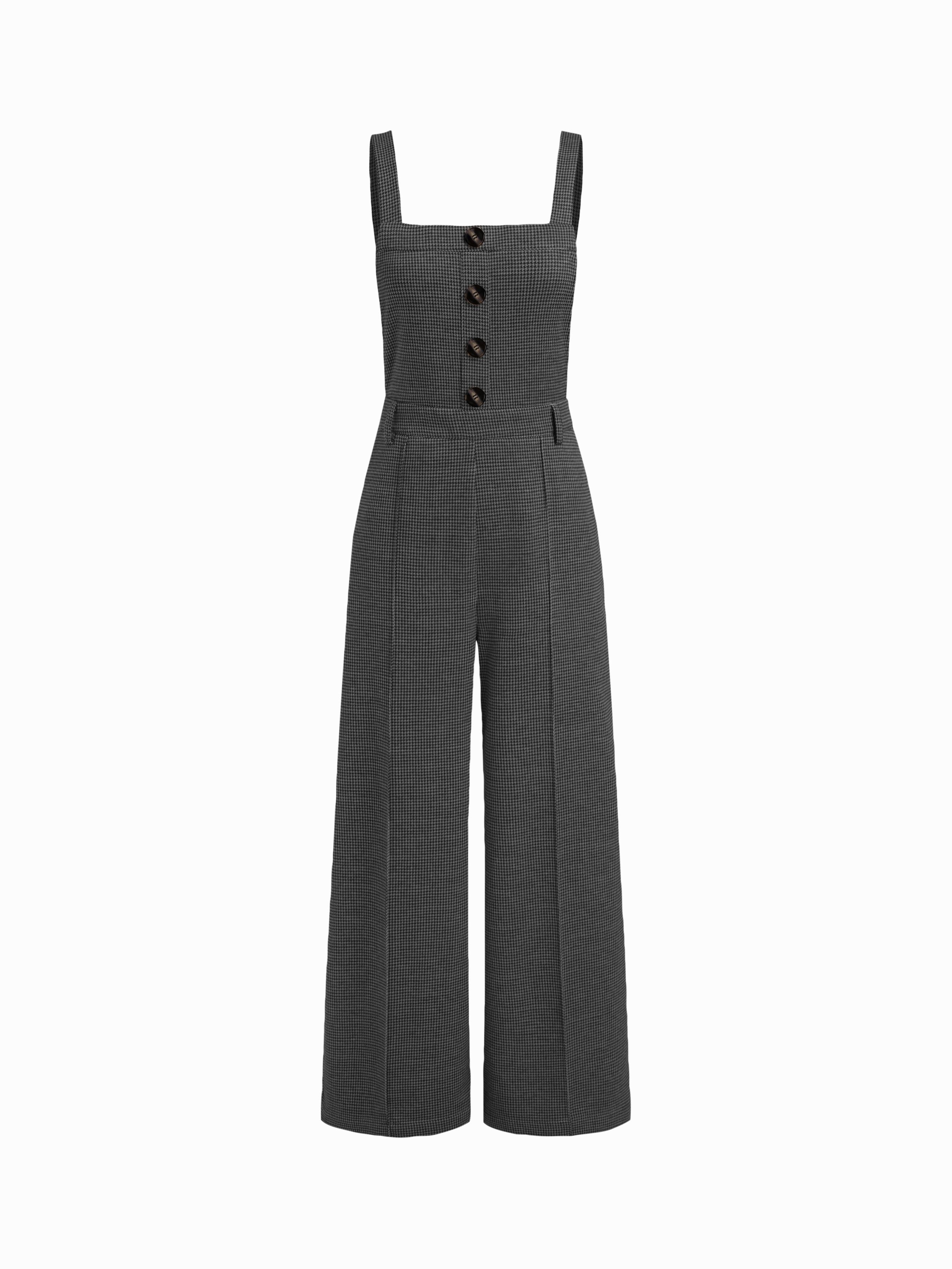 Square Neck Houndstooth Zipper Wide Leg Jumpsuit by CIDER