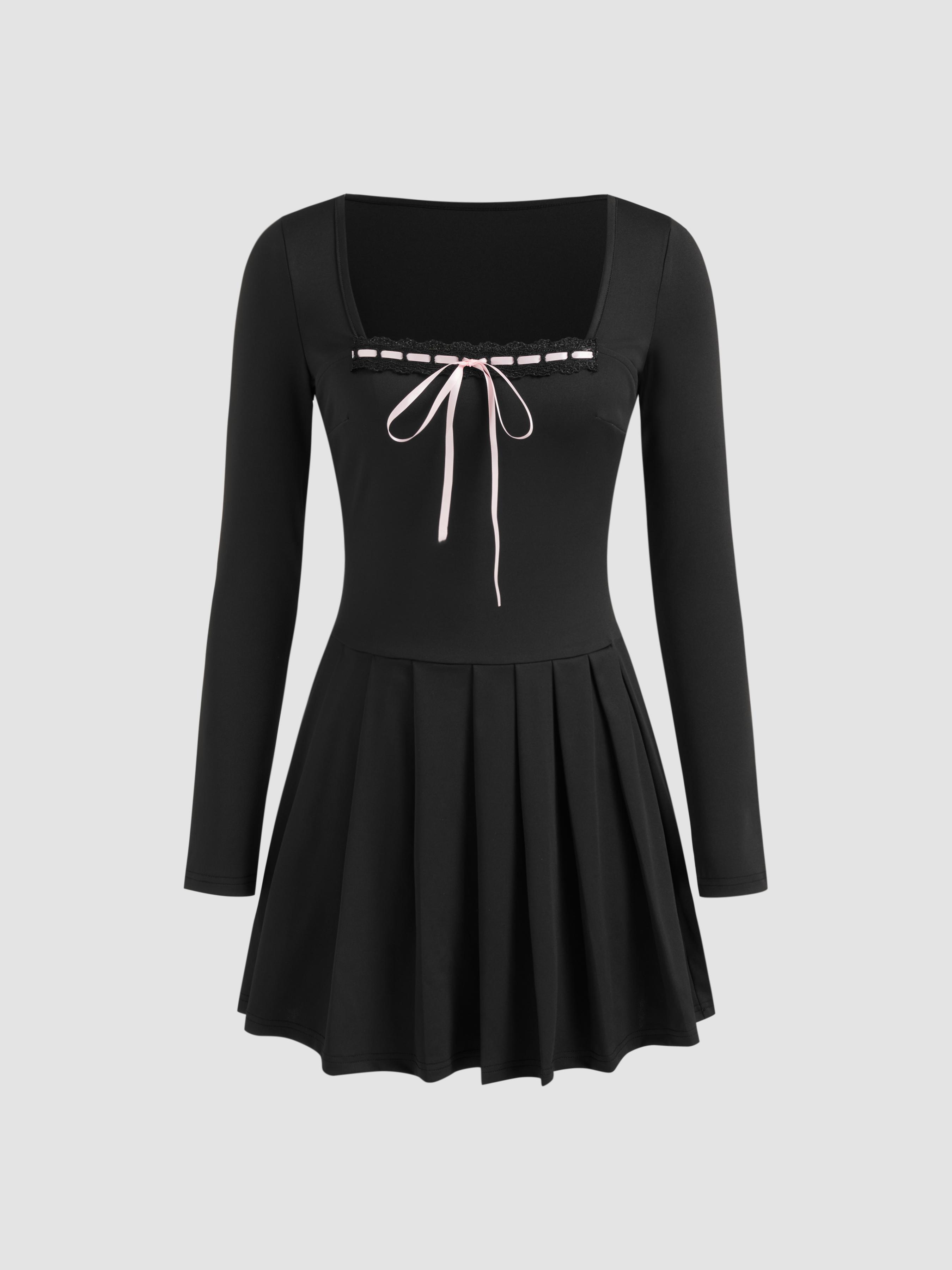 Square Neck Knotted Pleated Mini Dress by CIDER