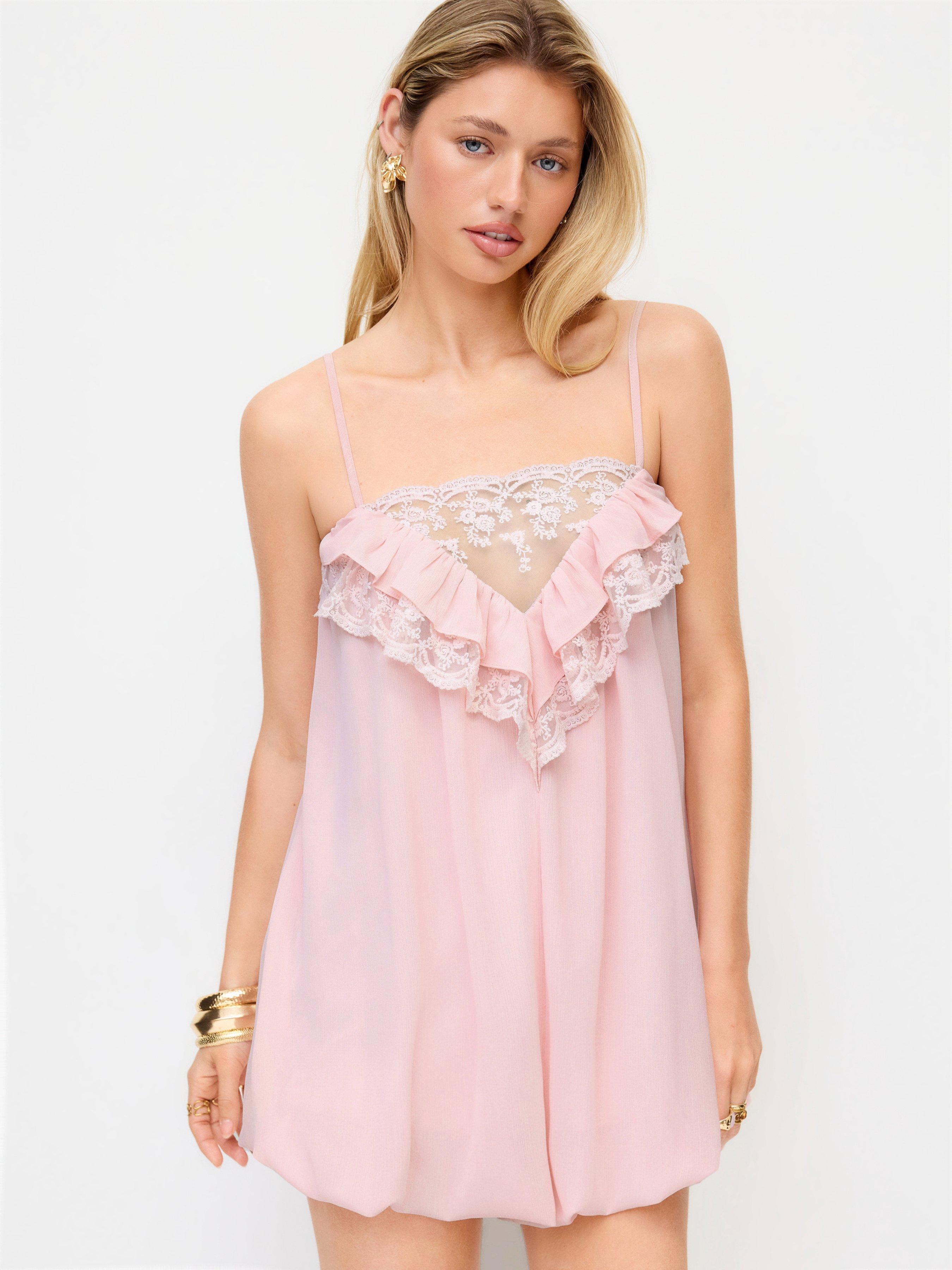 Square Neck Lace Panel Ruffled Mid Rise Bubble Hem Romper by CIDER