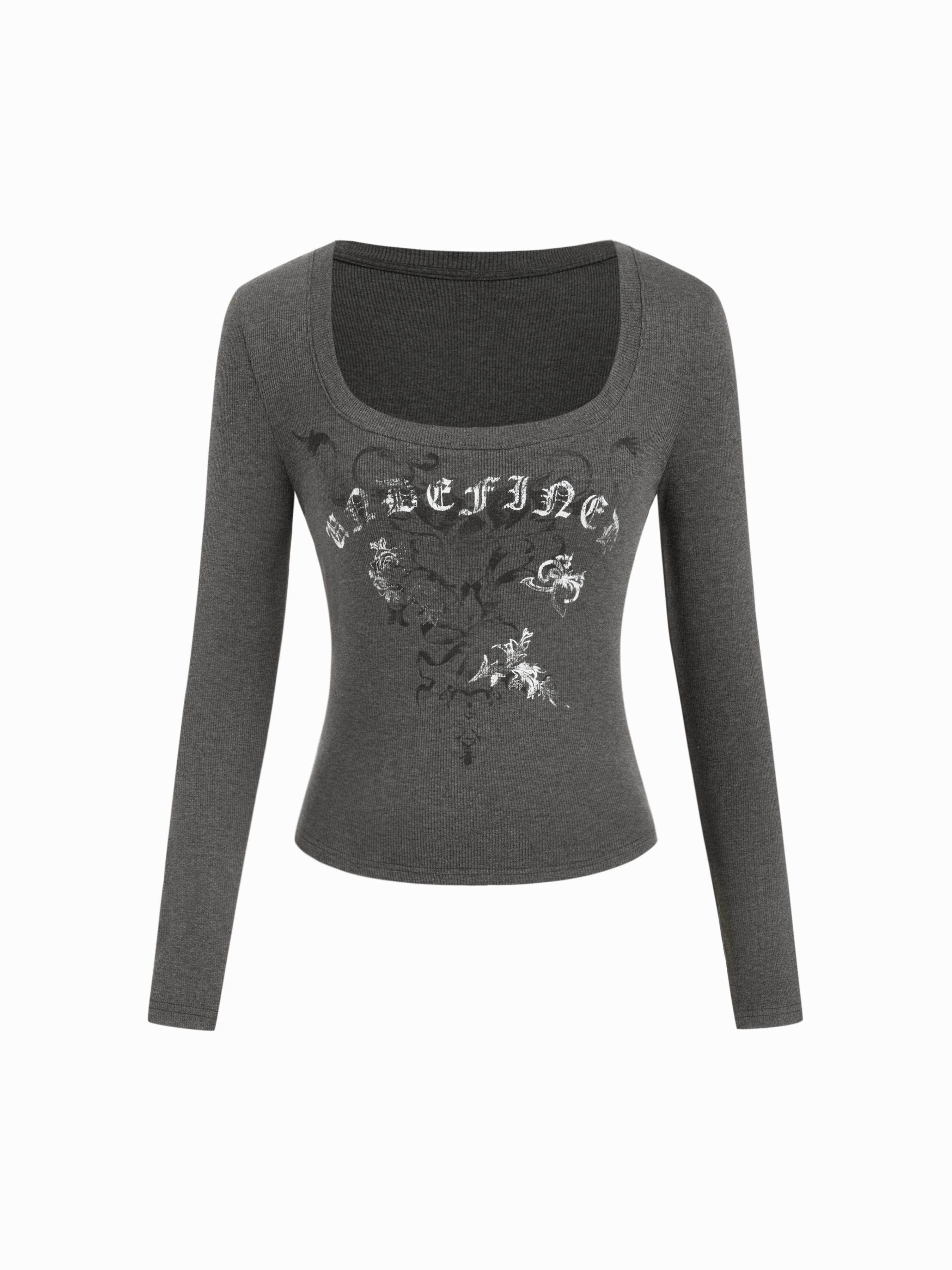 Square Neck Long Sleeve Graphic Tee by CIDER