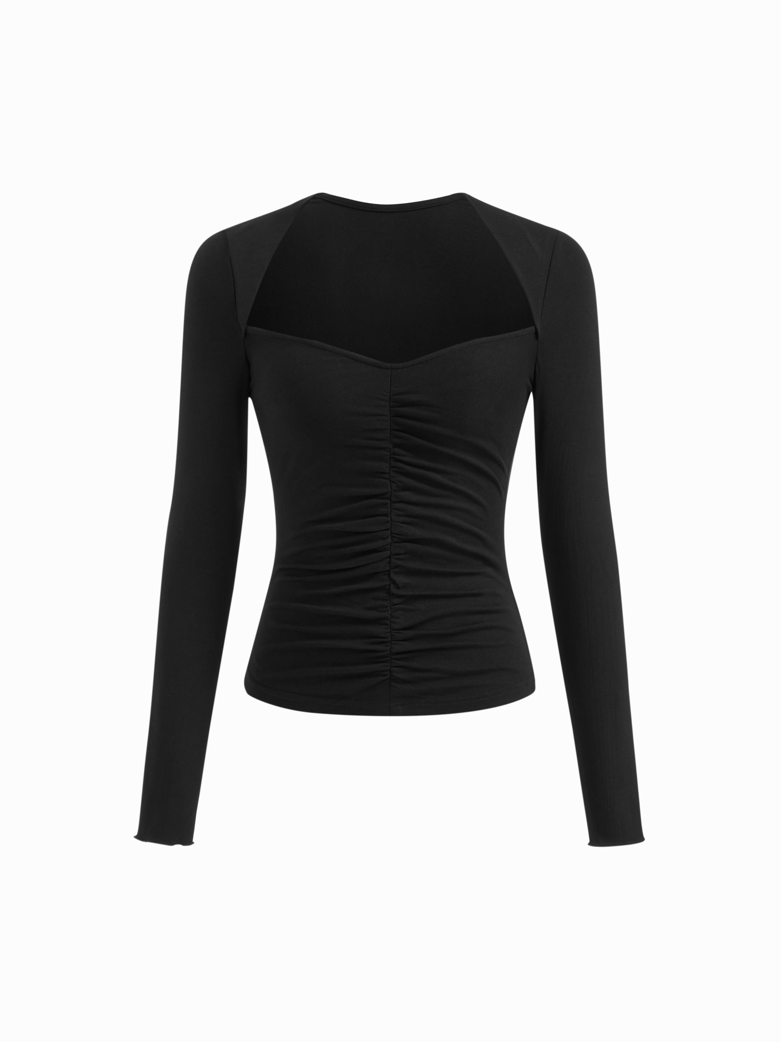 Square Neck Long Sleeve Ruched Top by CIDER