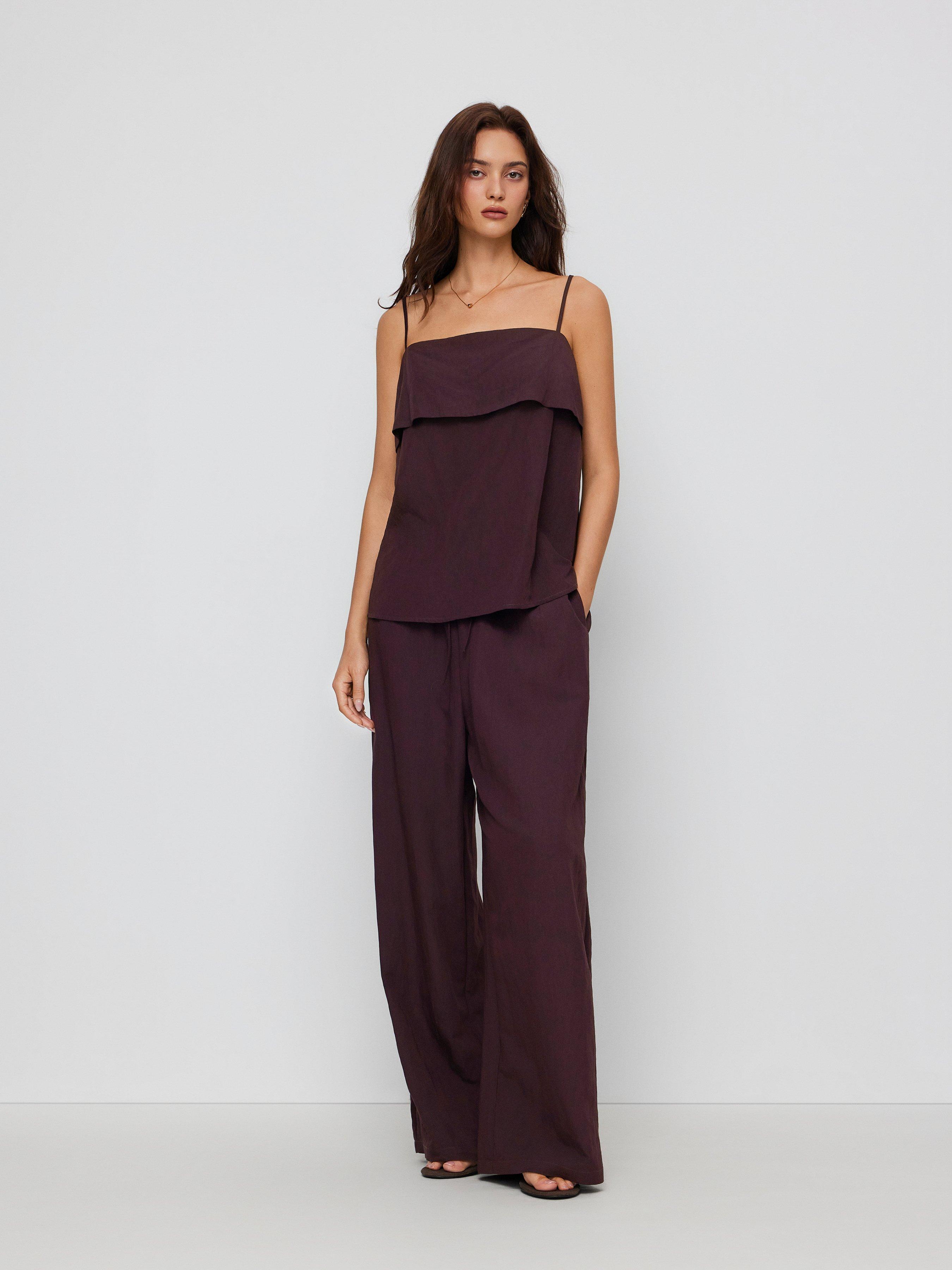 Square Neck Oversized Cami Top & Mid Rise Wide Leg Trousers Set by CIDER