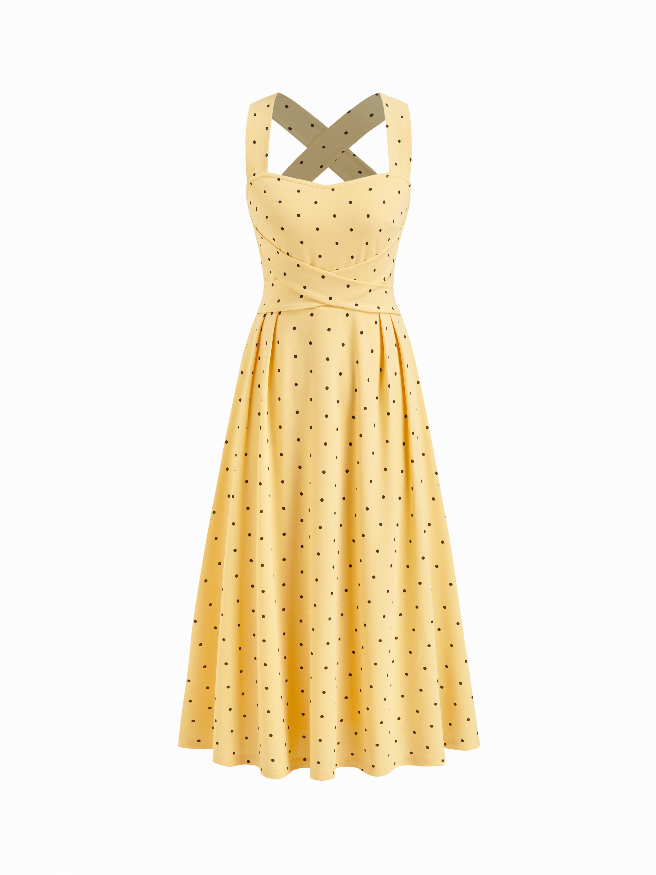 Square Neck Polka Dot Ruffle Criss Cross Maxi Dress by CIDER