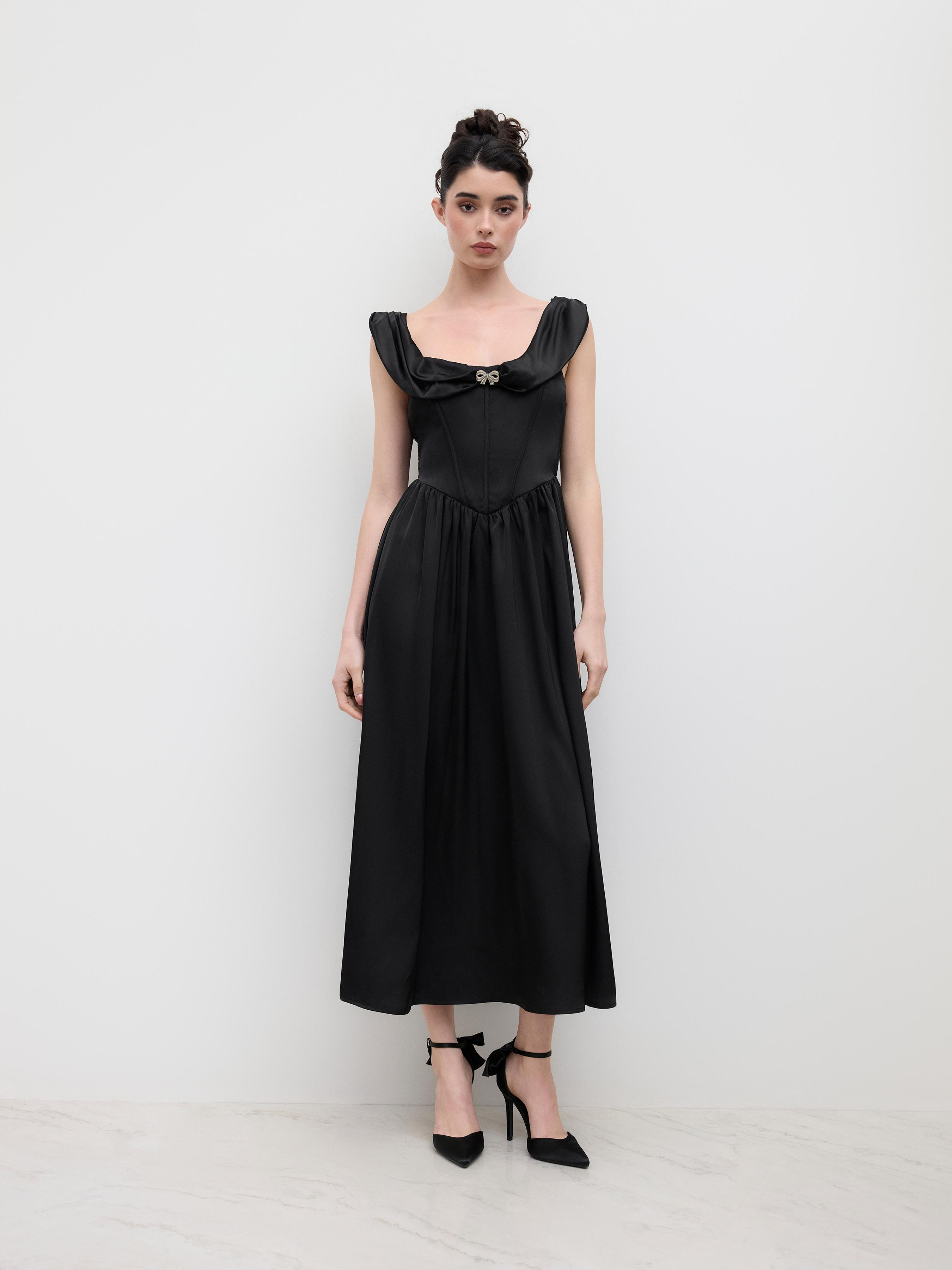 Square Neck Rhinestone Bowknot Corset Ruffle Maxi Dress by CIDER Square Neck Rhinestone Bowknot Corset Ruffle Maxi Dress by CIDER