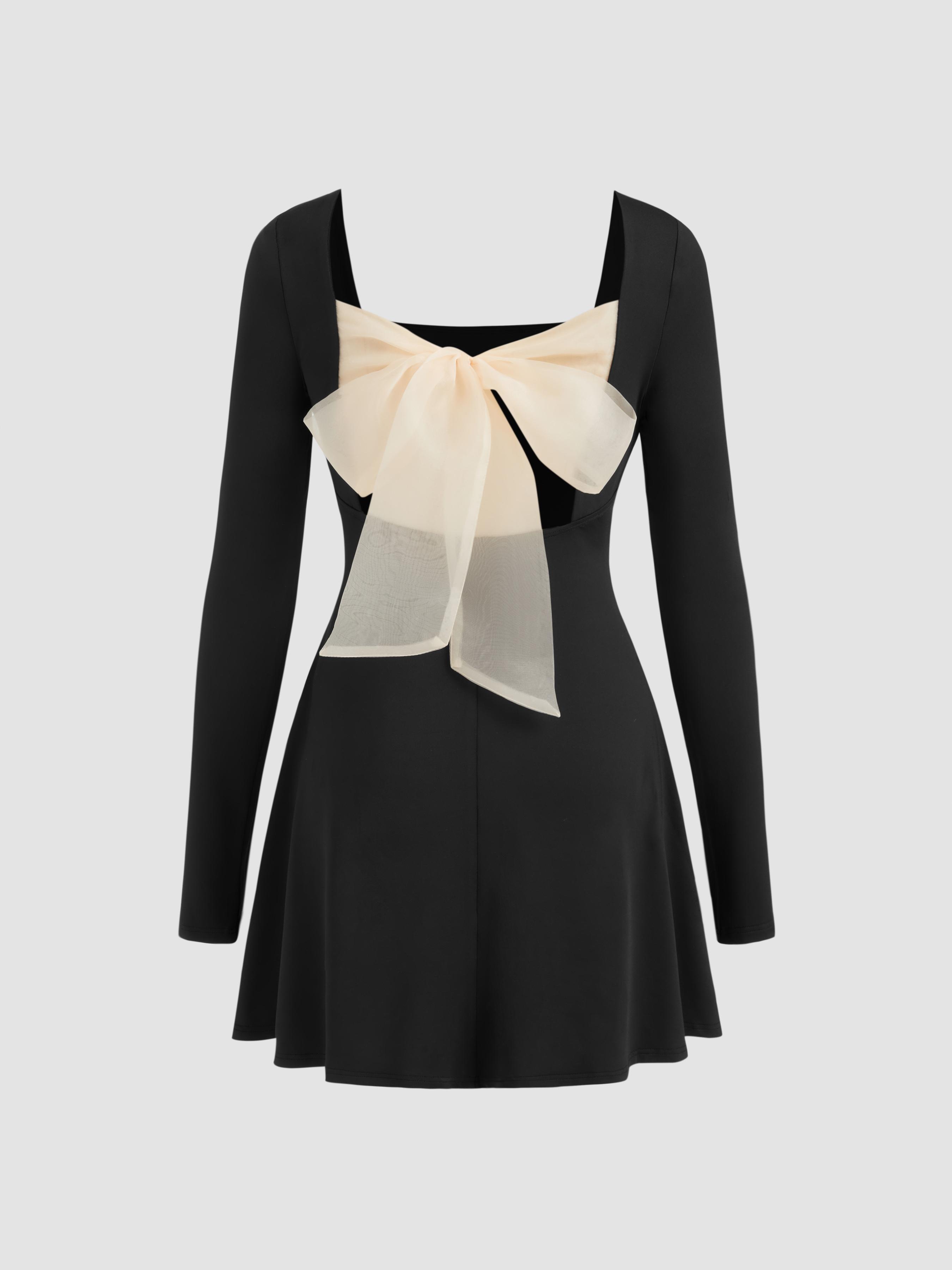 Square Neck Ruched Bowknot Mini Dress by CIDER