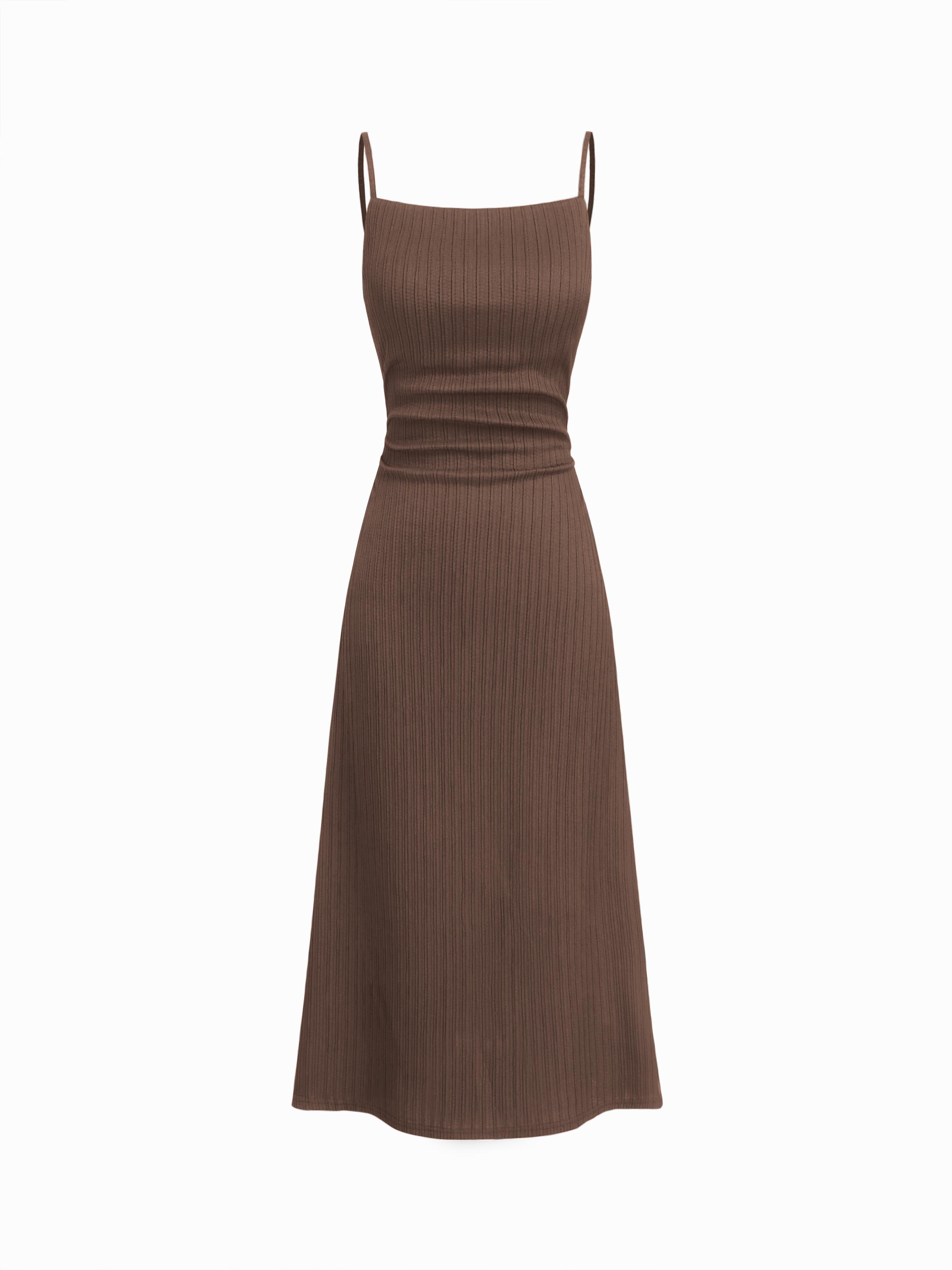 Square Neck Ruched Midi Slip Dress by CIDER