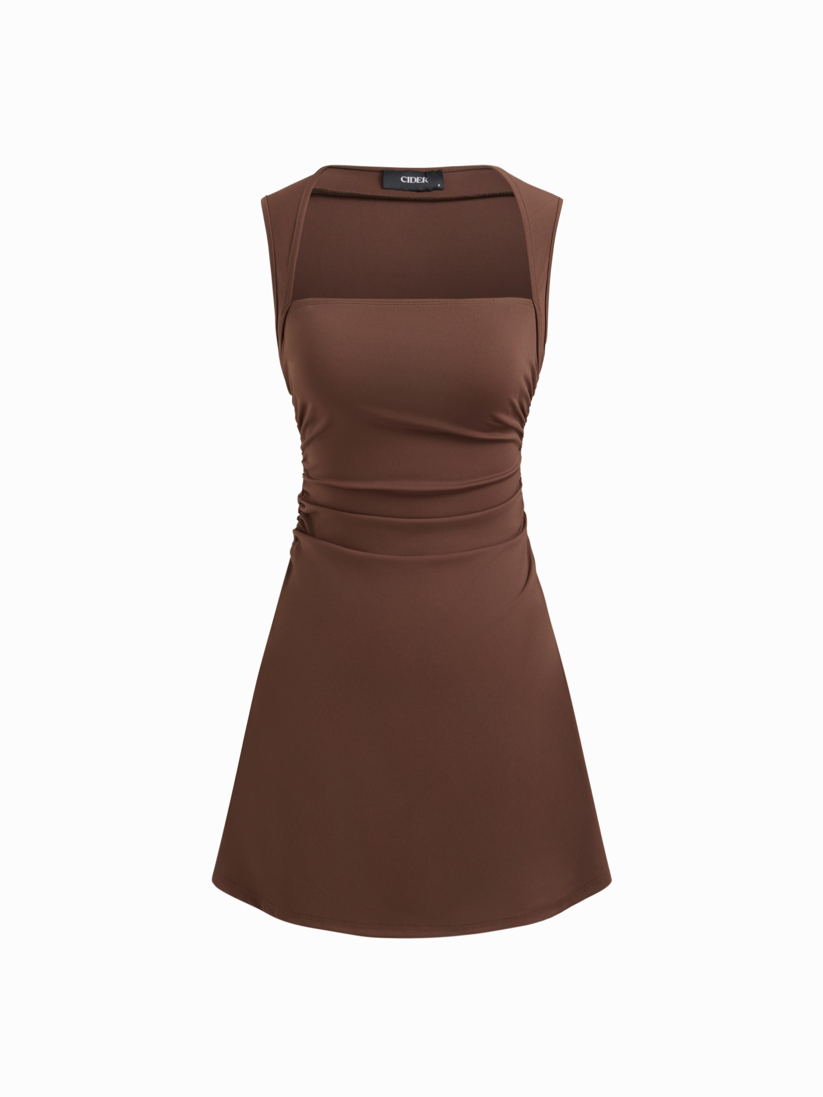 Square Neck Ruched Mini Dress by CIDER