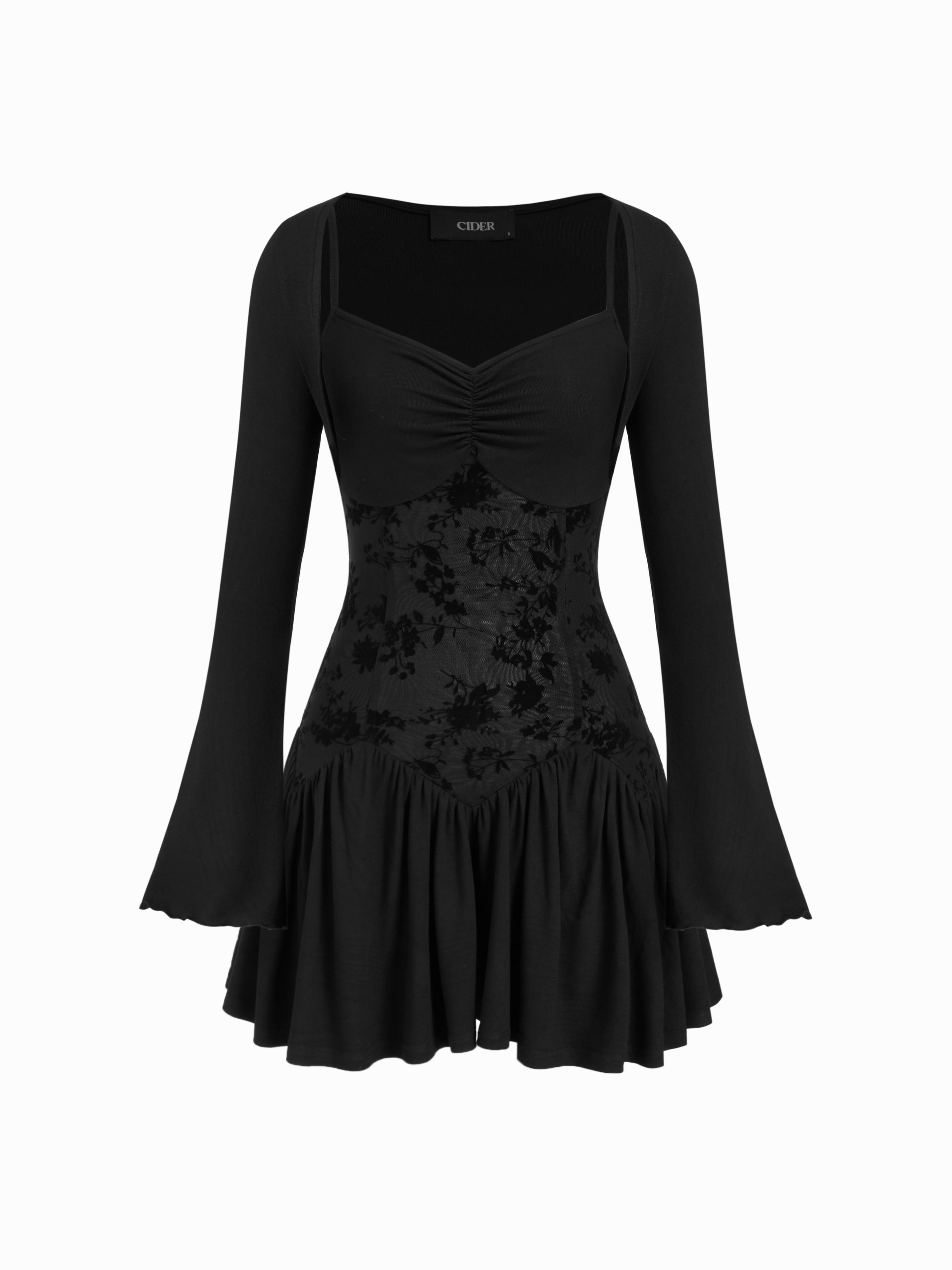 Square Neck Ruched Ruffle Hem Cami Mini Dress With Shrug by CIDER