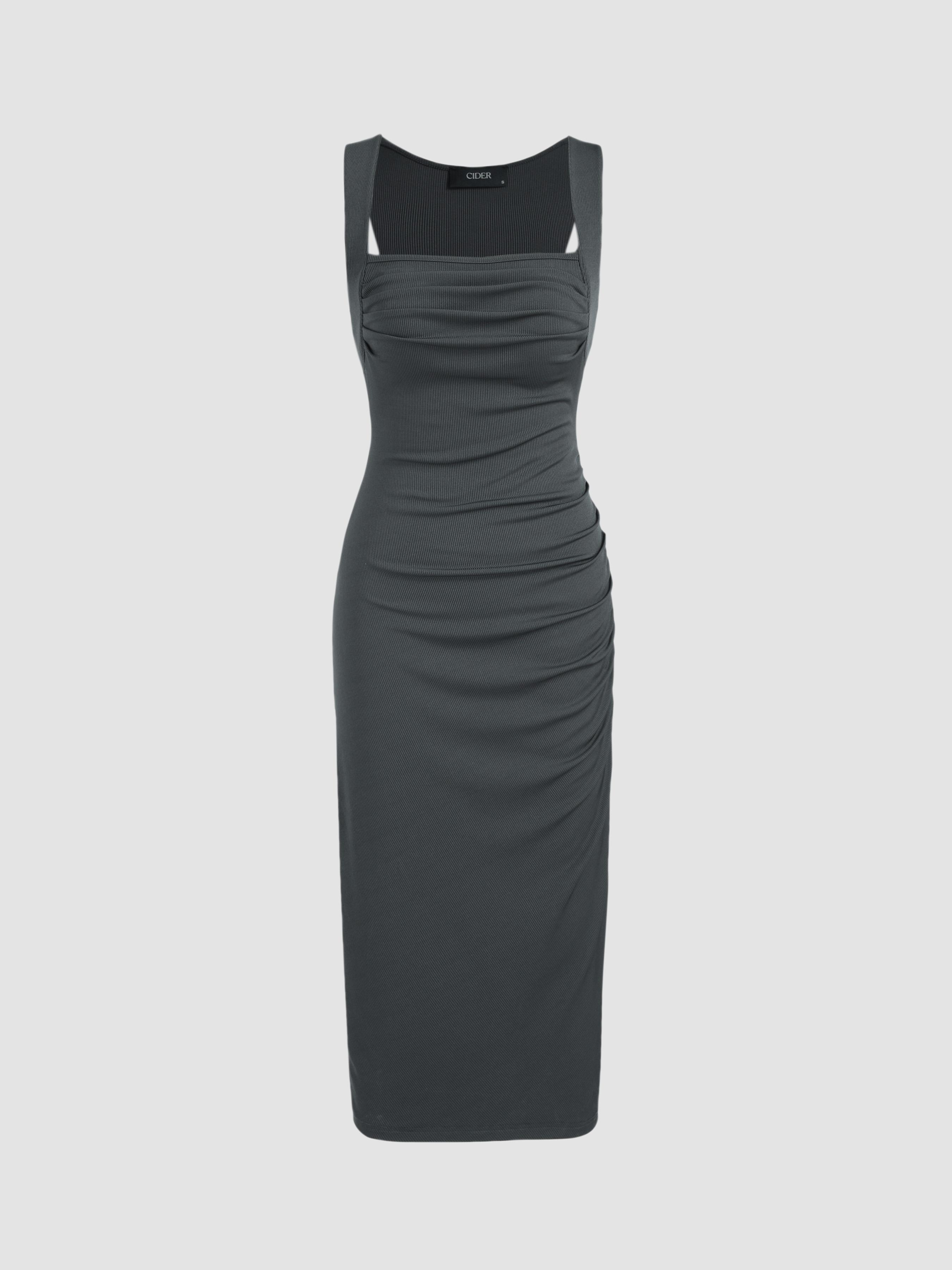 Square Neck Ruched Sleeveless Midi Dress by CIDER