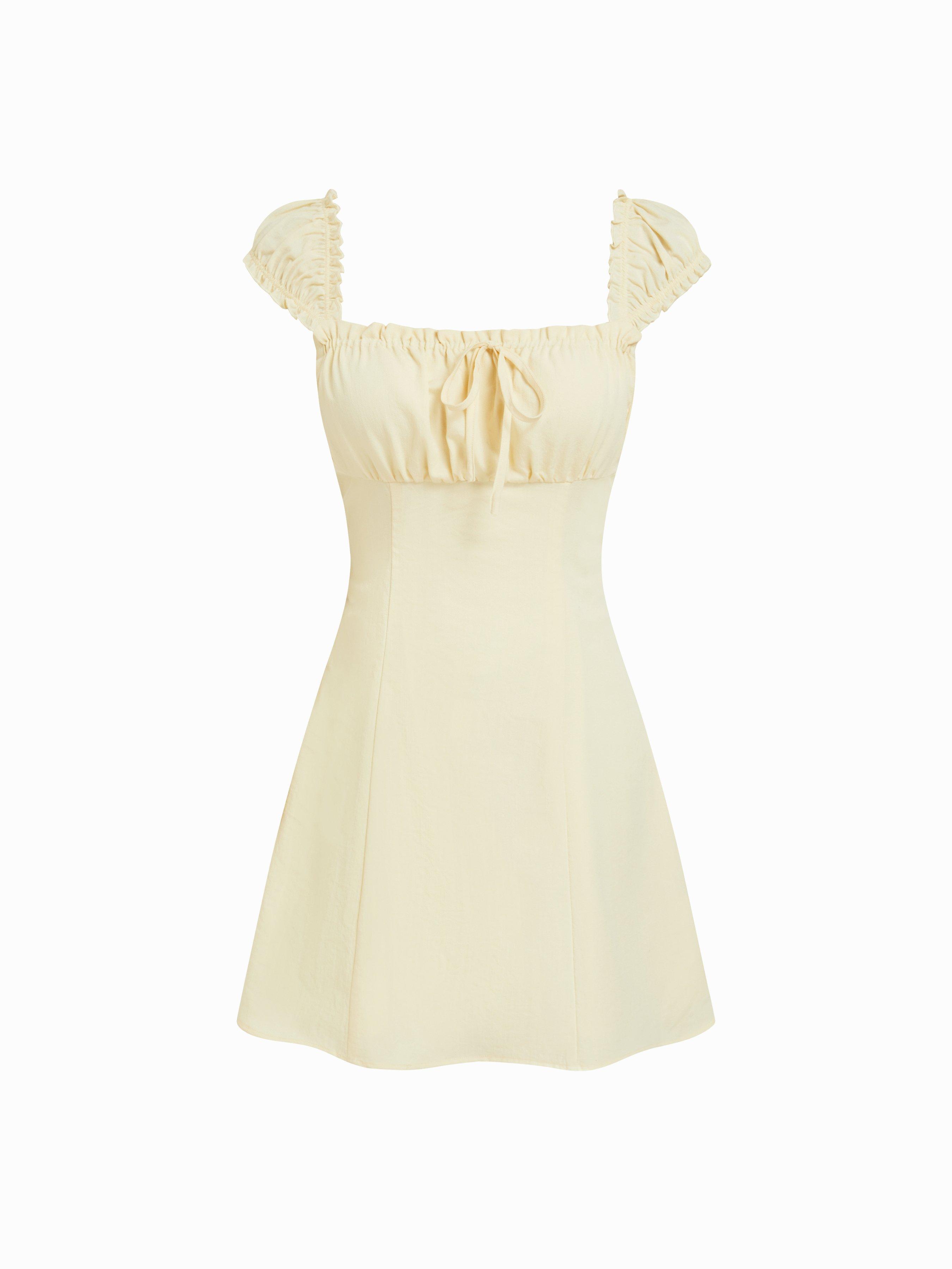 Square Neck Ruffled Cap Sleeve A-line Mini Dress by CIDER