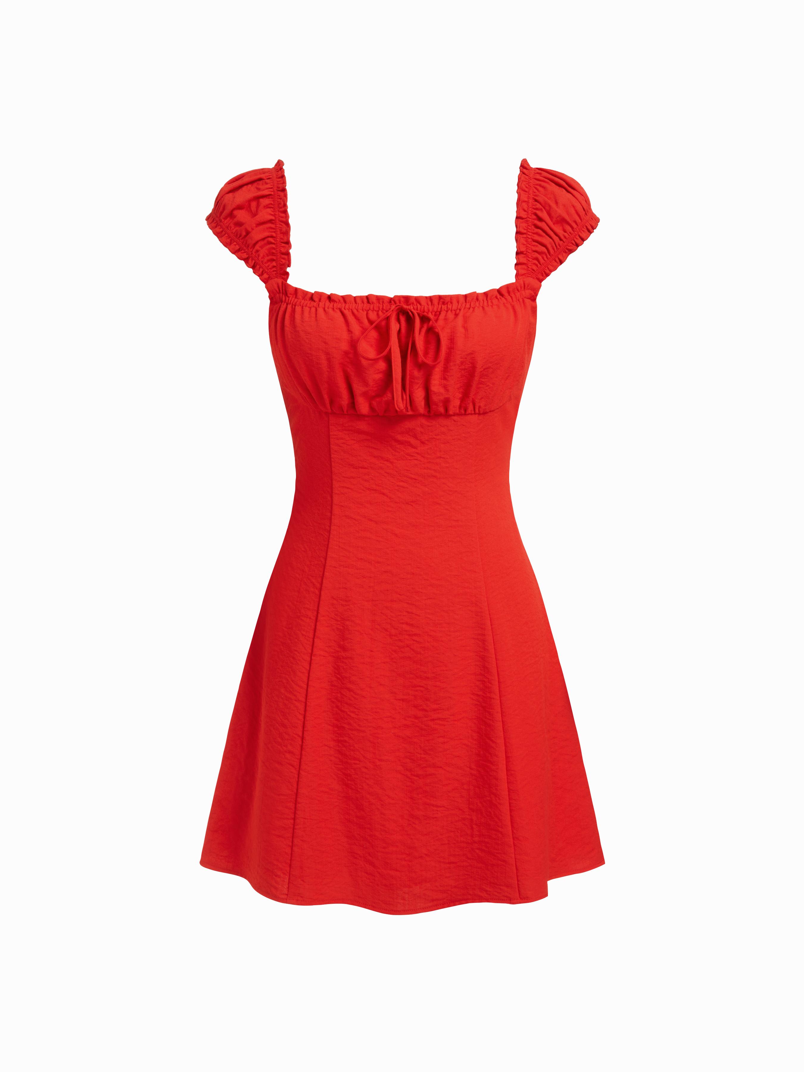 Square Neck Ruffled Cap Sleeve A-line Mini Dress by CIDER