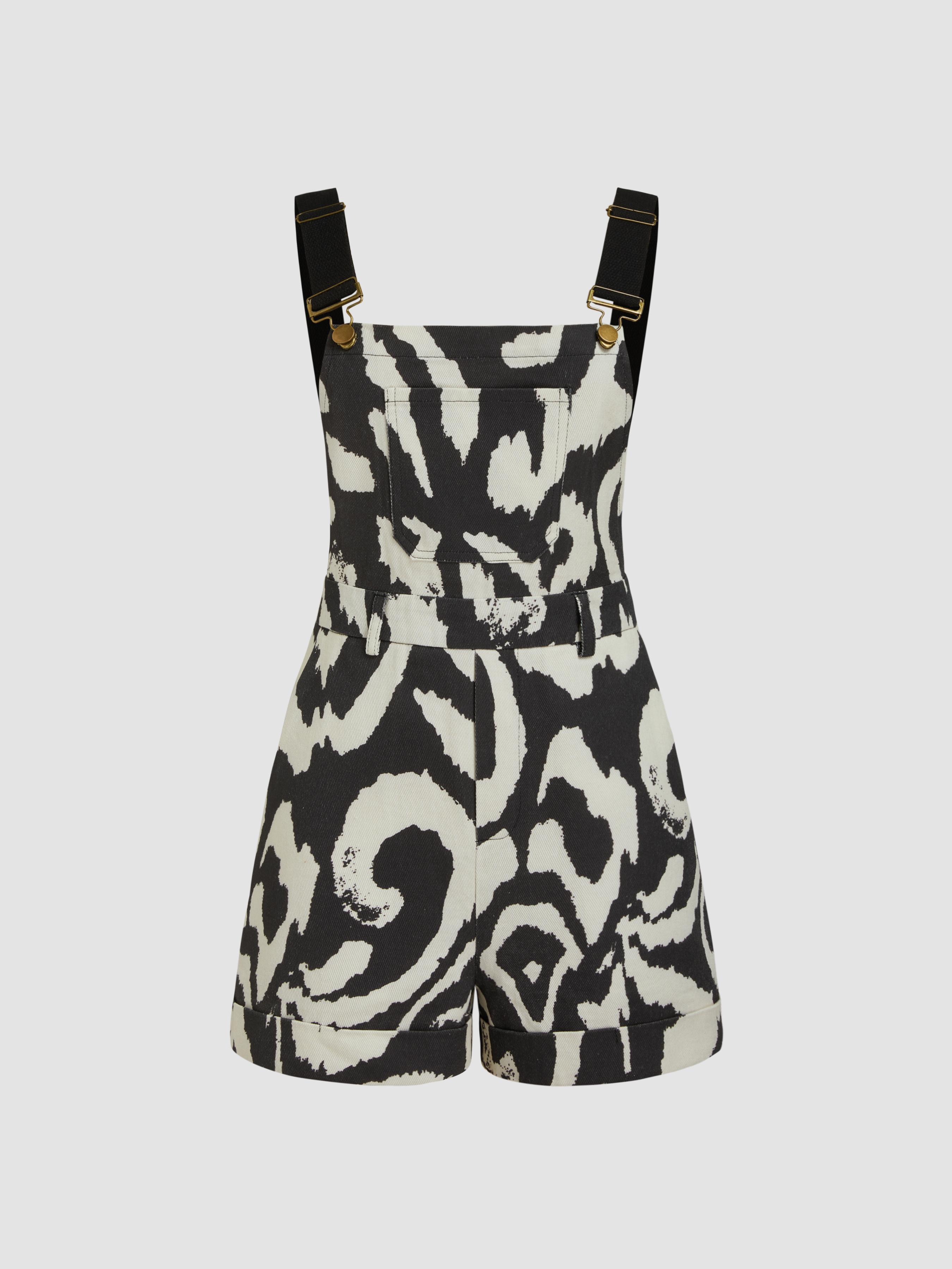 Square Neck Shell Graphic Pocket Romper by CIDER