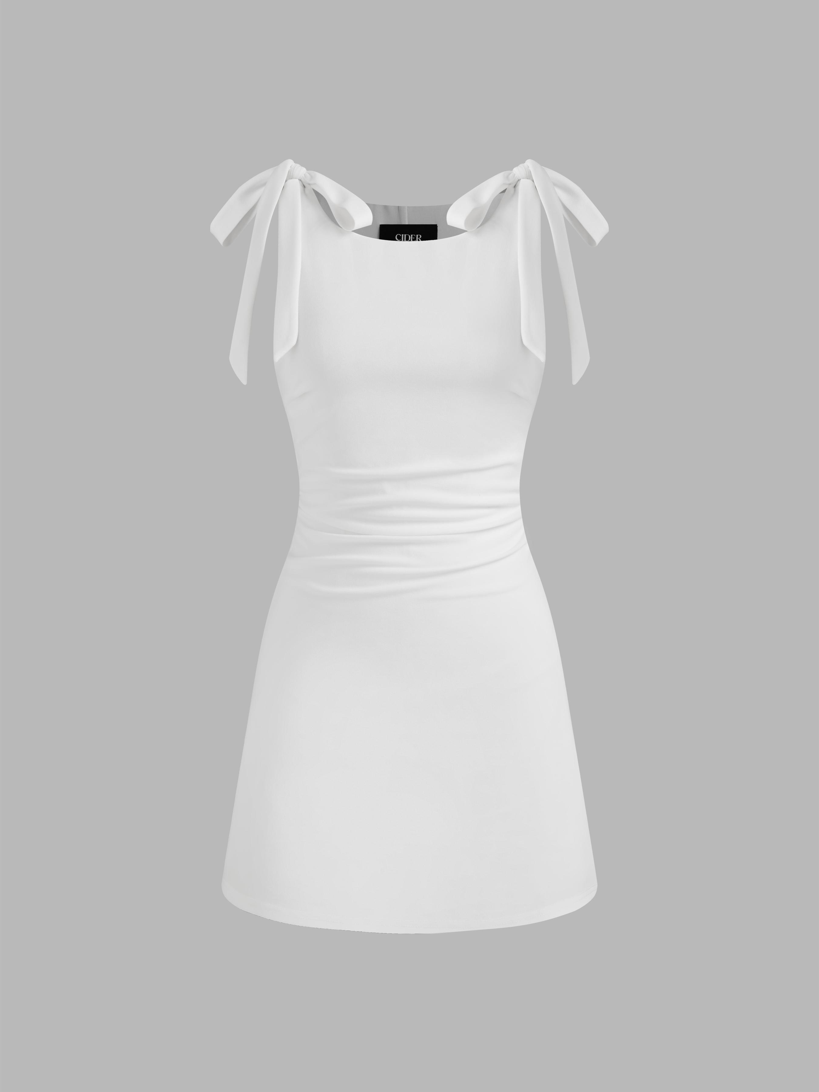 Square Neck Solid Bowknot Mini Dress by CIDER