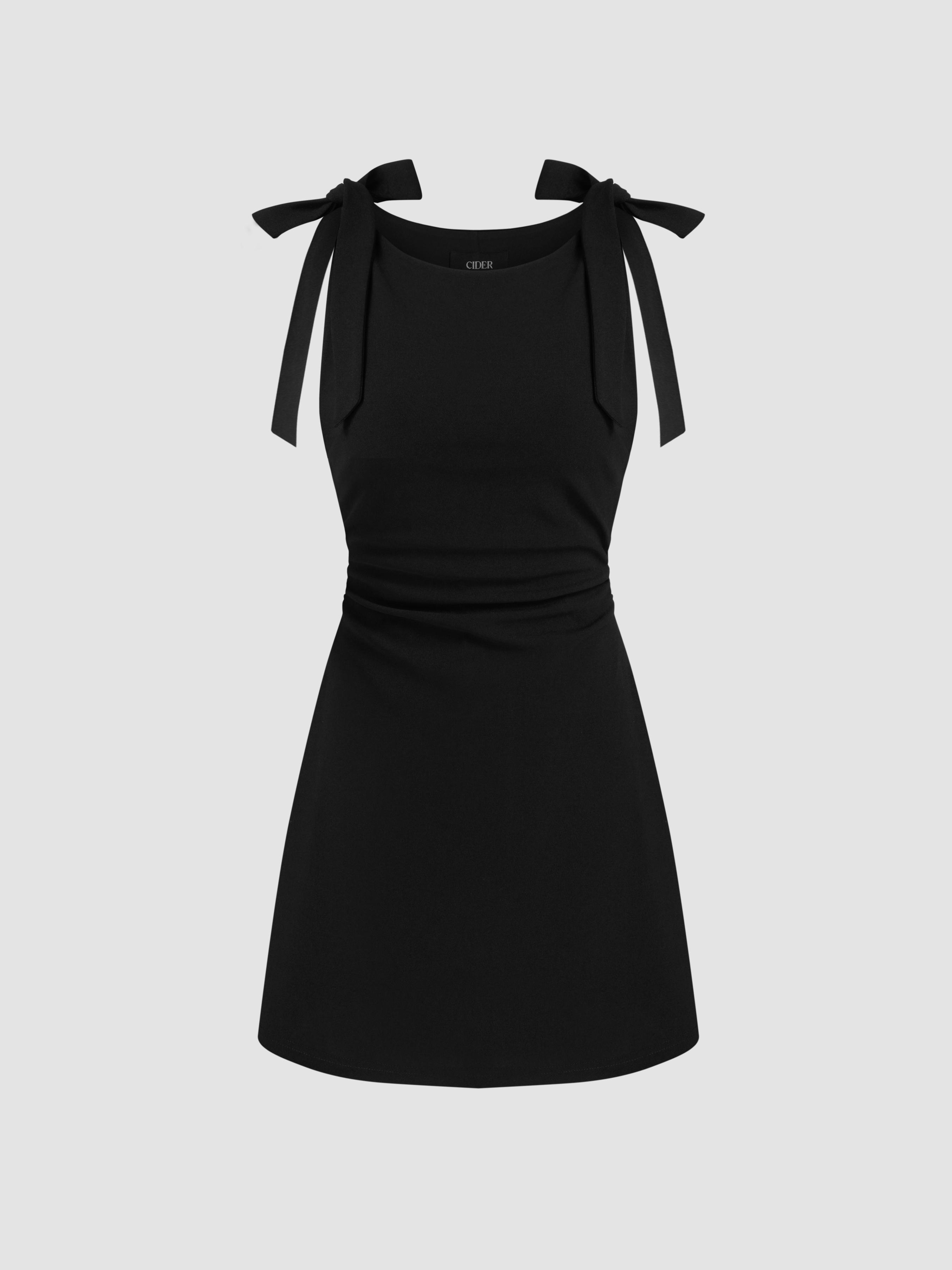 Square Neck Solid Bowknot Mini Dress by CIDER