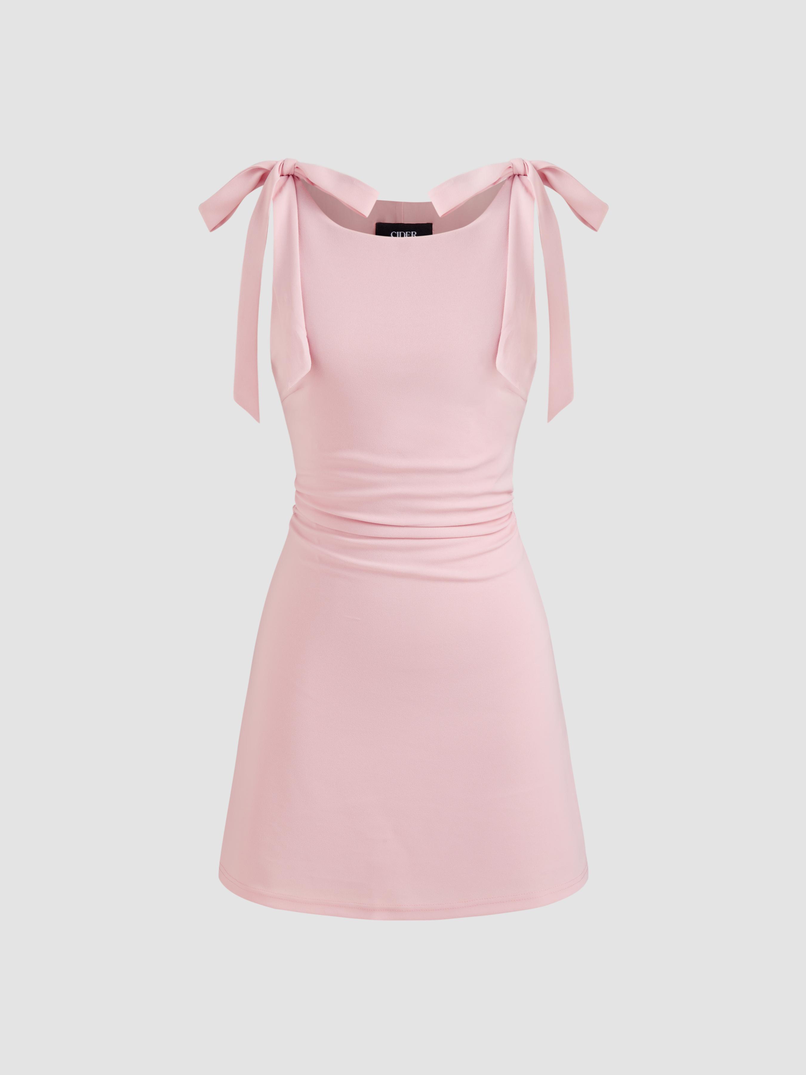 Square Neck Solid Bowknot Mini Dress by CIDER