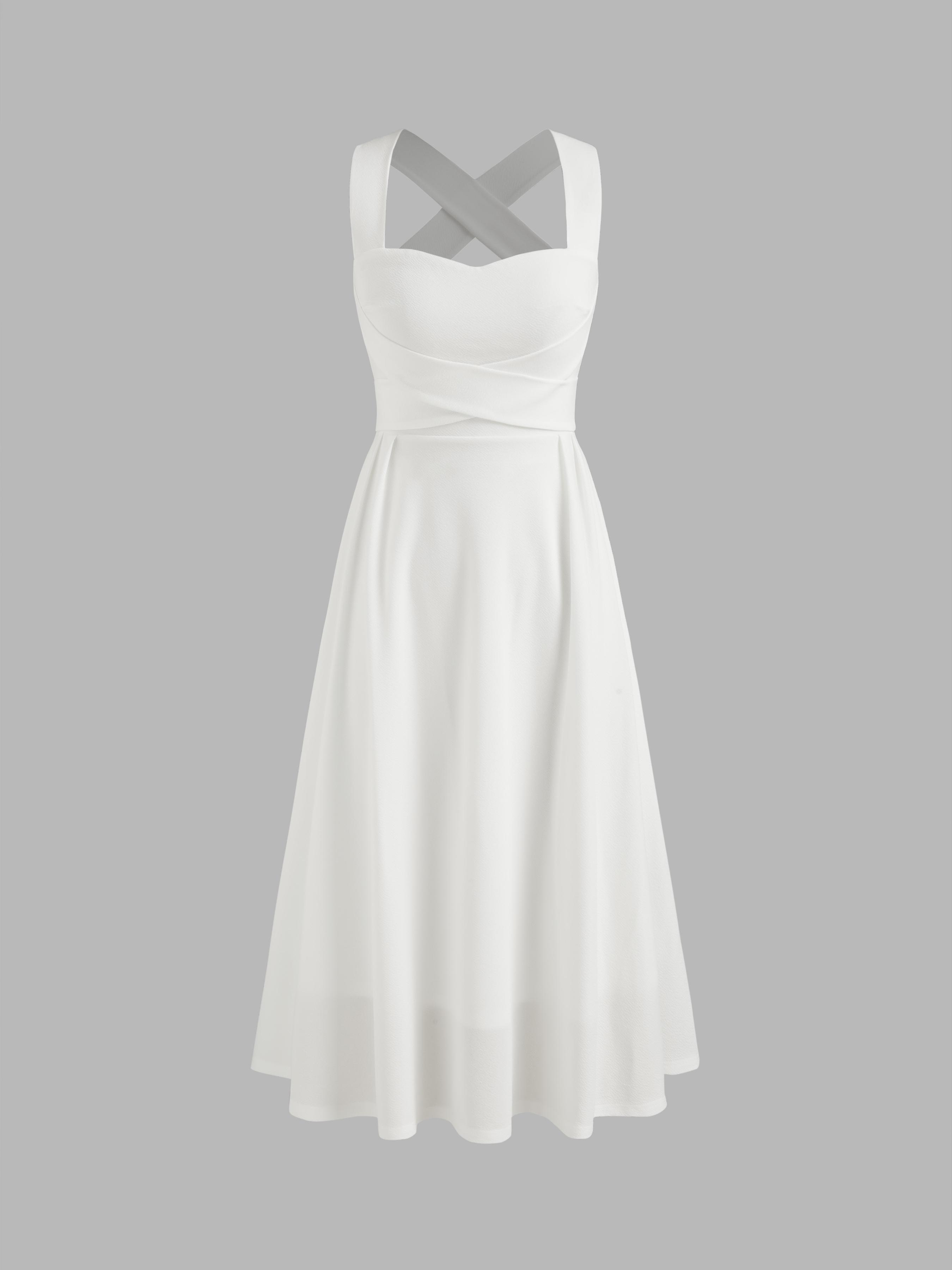 Square Neck Solid Criss Cross Ruffle Midi Dress by CIDER