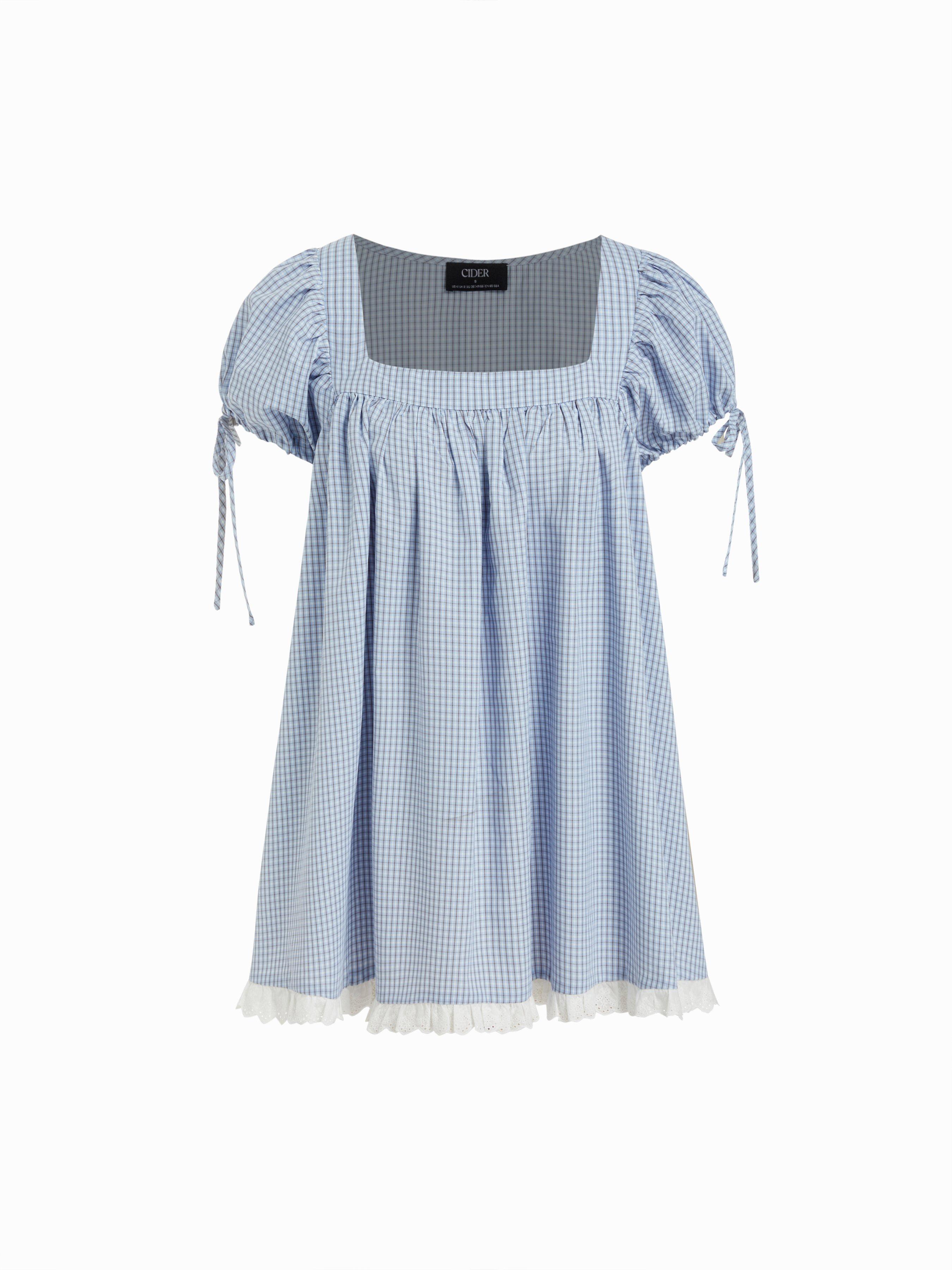 Square Neck Solid Ruffle Knotted Short Sleeve Blouse by CIDER