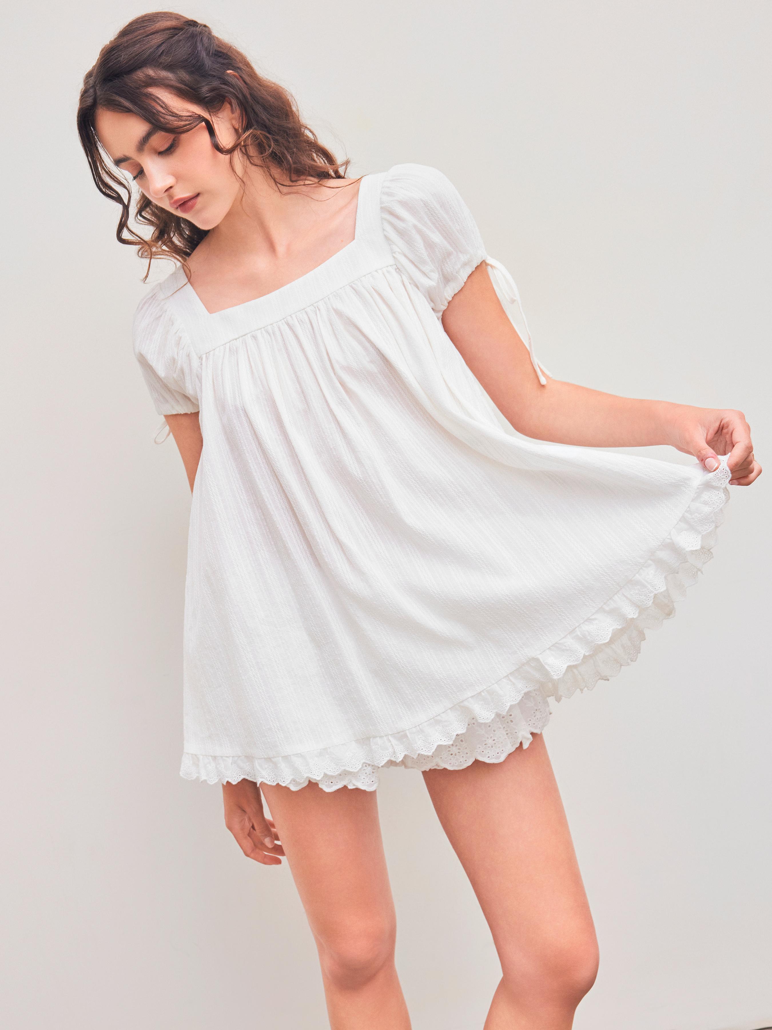 Square Neck Solid Ruffle Knotted Short Sleeve Blouse by CIDER