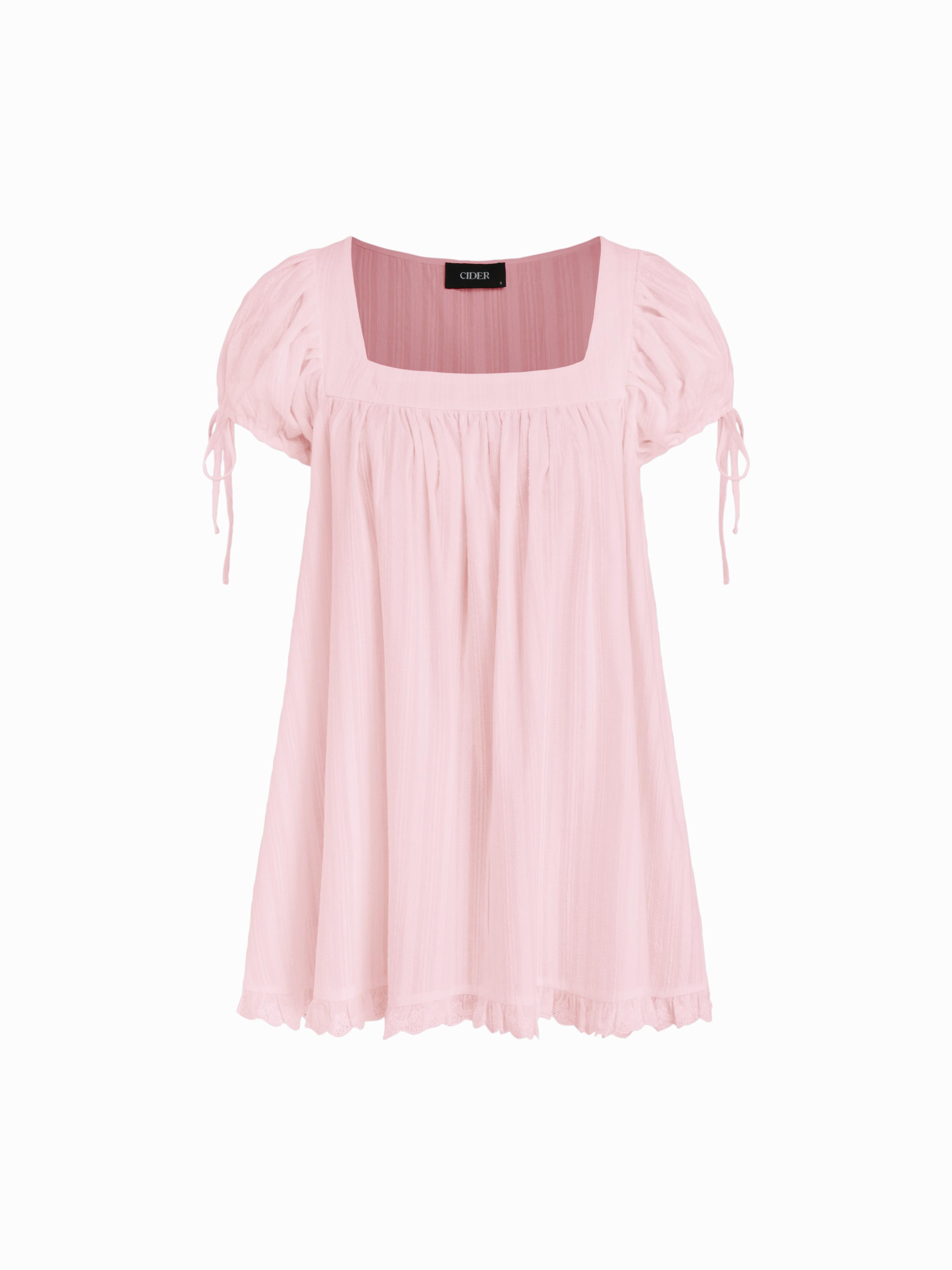 Square Neck Solid Ruffle Knotted Short Sleeve Blouse by CIDER