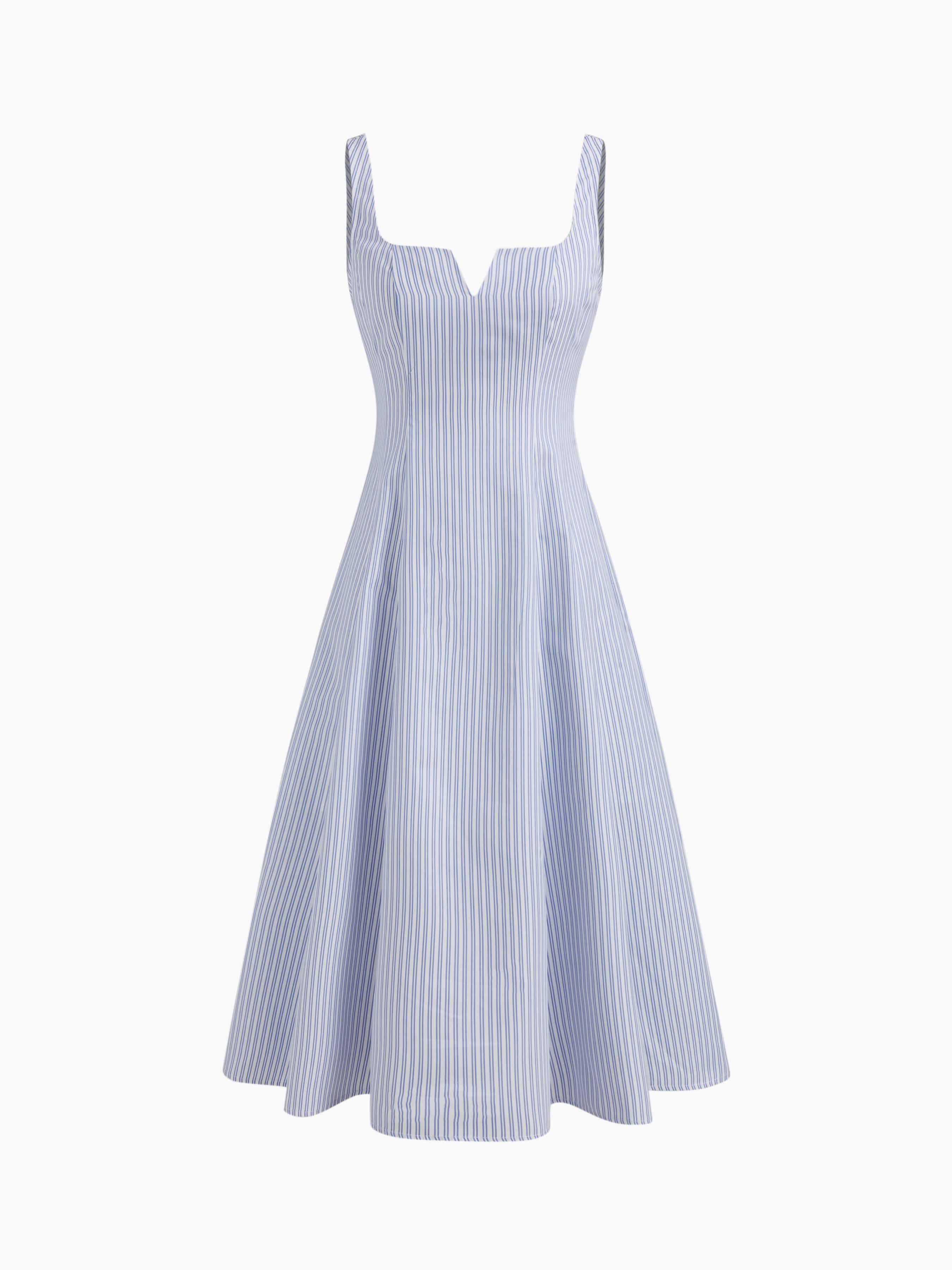 Square Neck Stripe Ruffle Hem Midi Dress by CIDER