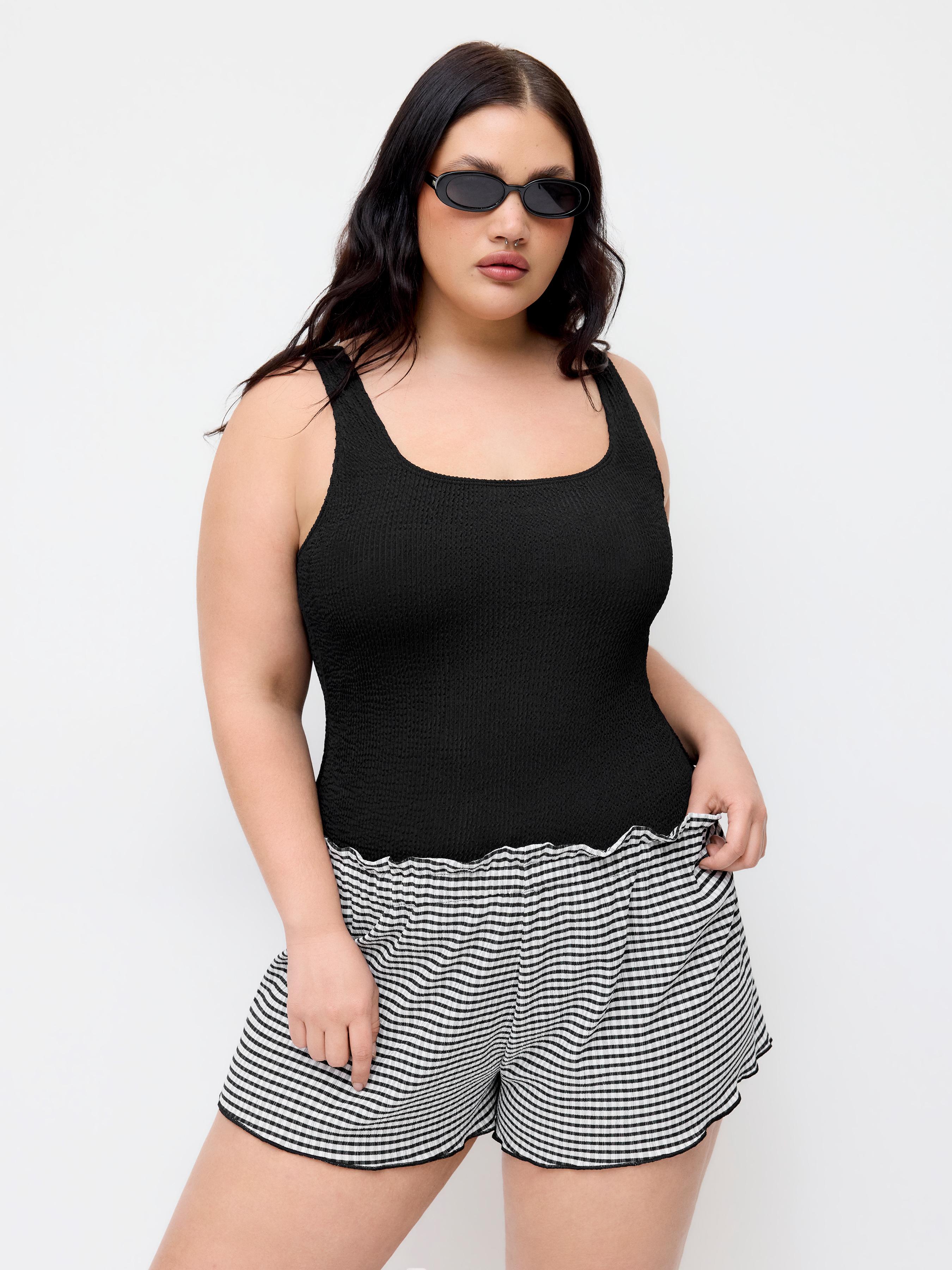 Square Neck Textured High Stretch Slim Three-piece Bikini Set Curve & Plus by CIDER