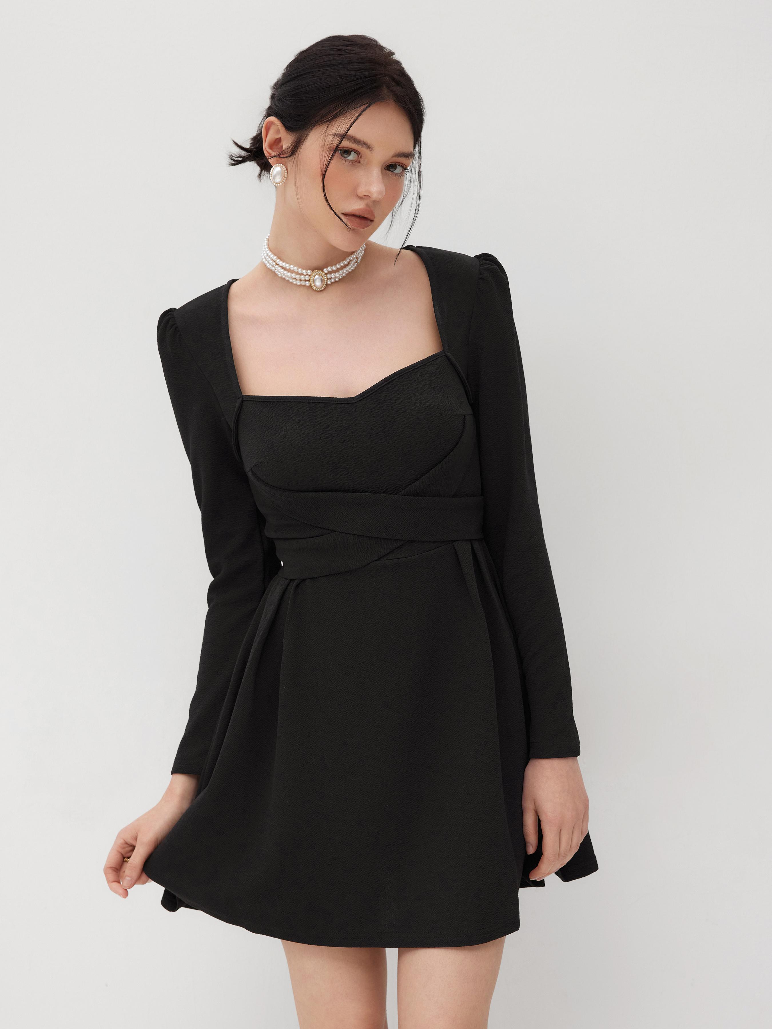 Square Neck Tie Back Ruffle Mini Dress by CIDER