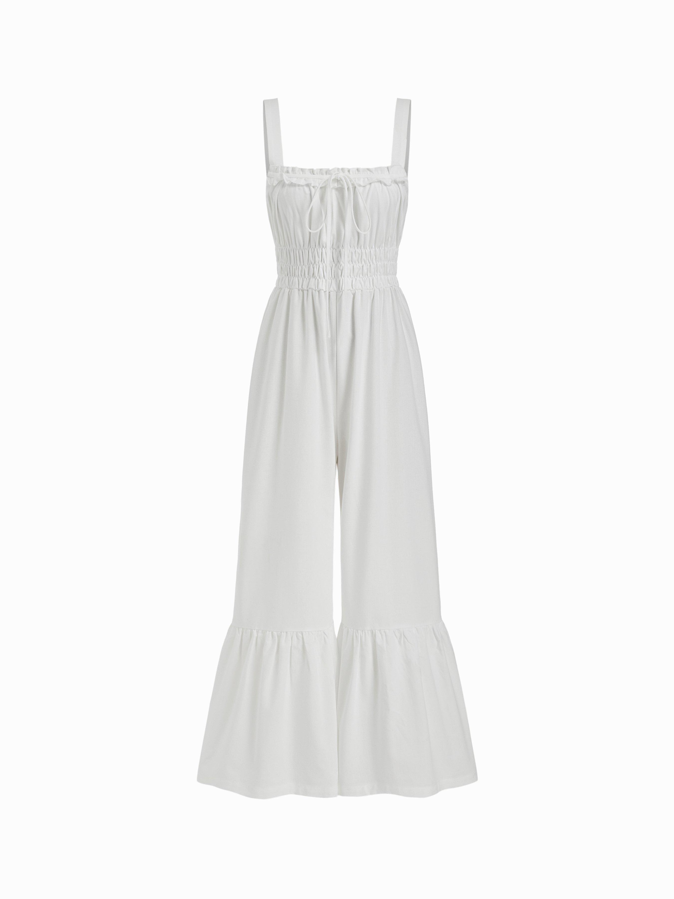 Square Neck Tie Front Ruched Jumpsuit by CIDER